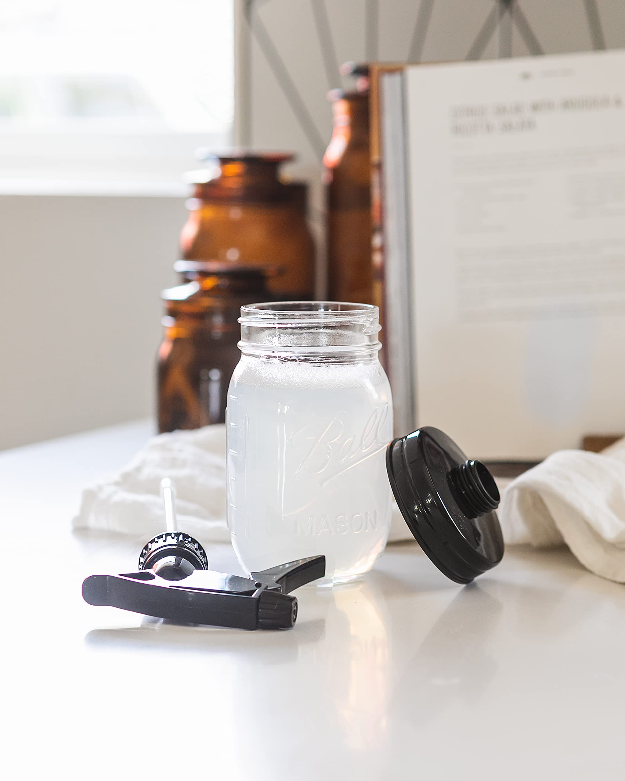Jarmazing Products Mason Jar Sprayer - Black - With 16 Ounce Ball Mason Jar - 2 Pack!
