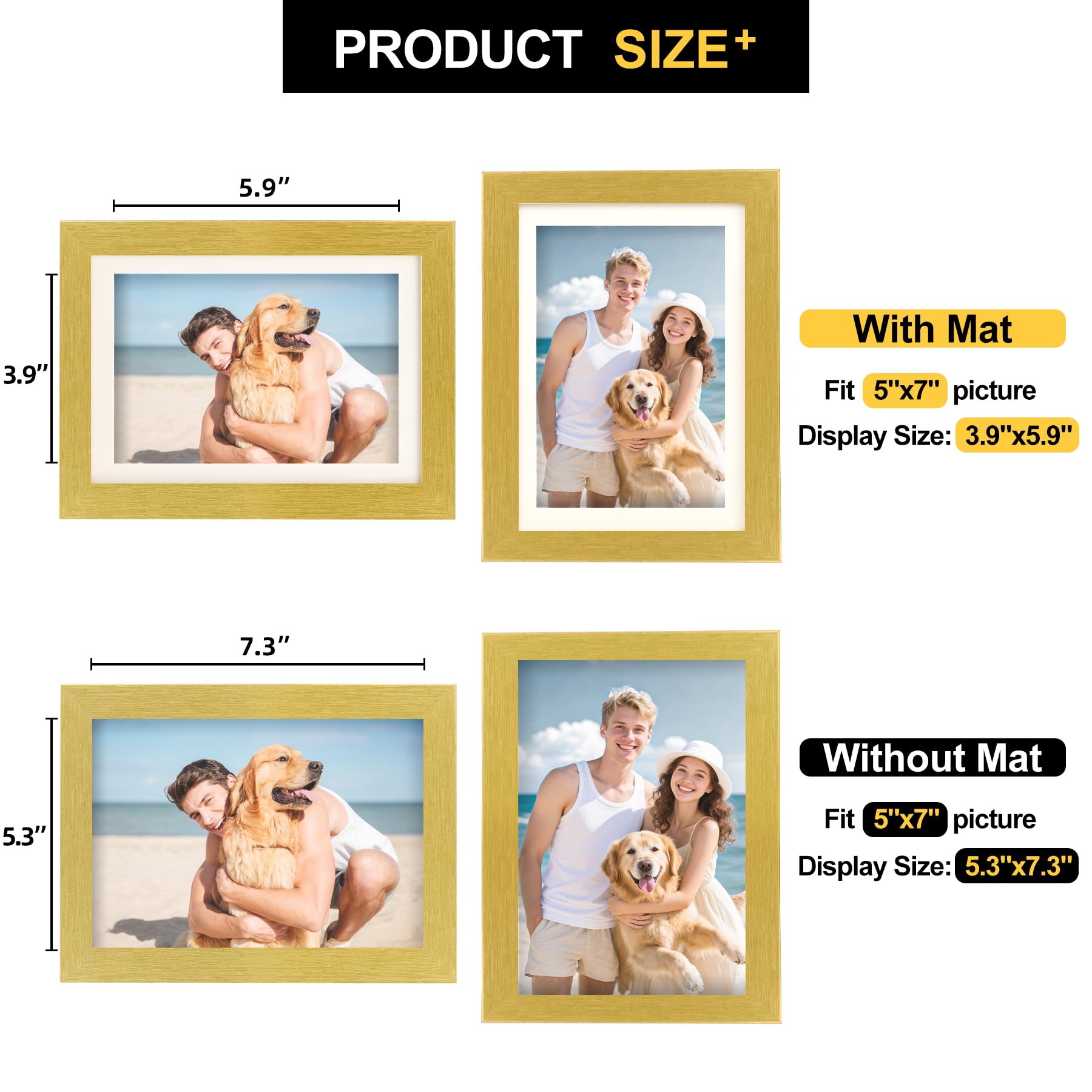 TOFOREVO Picture Frames 5x7 Set of 2 Distressed Gold Wood Grain Photo Frame for Gallery Wall Mounting or Tabletop Display