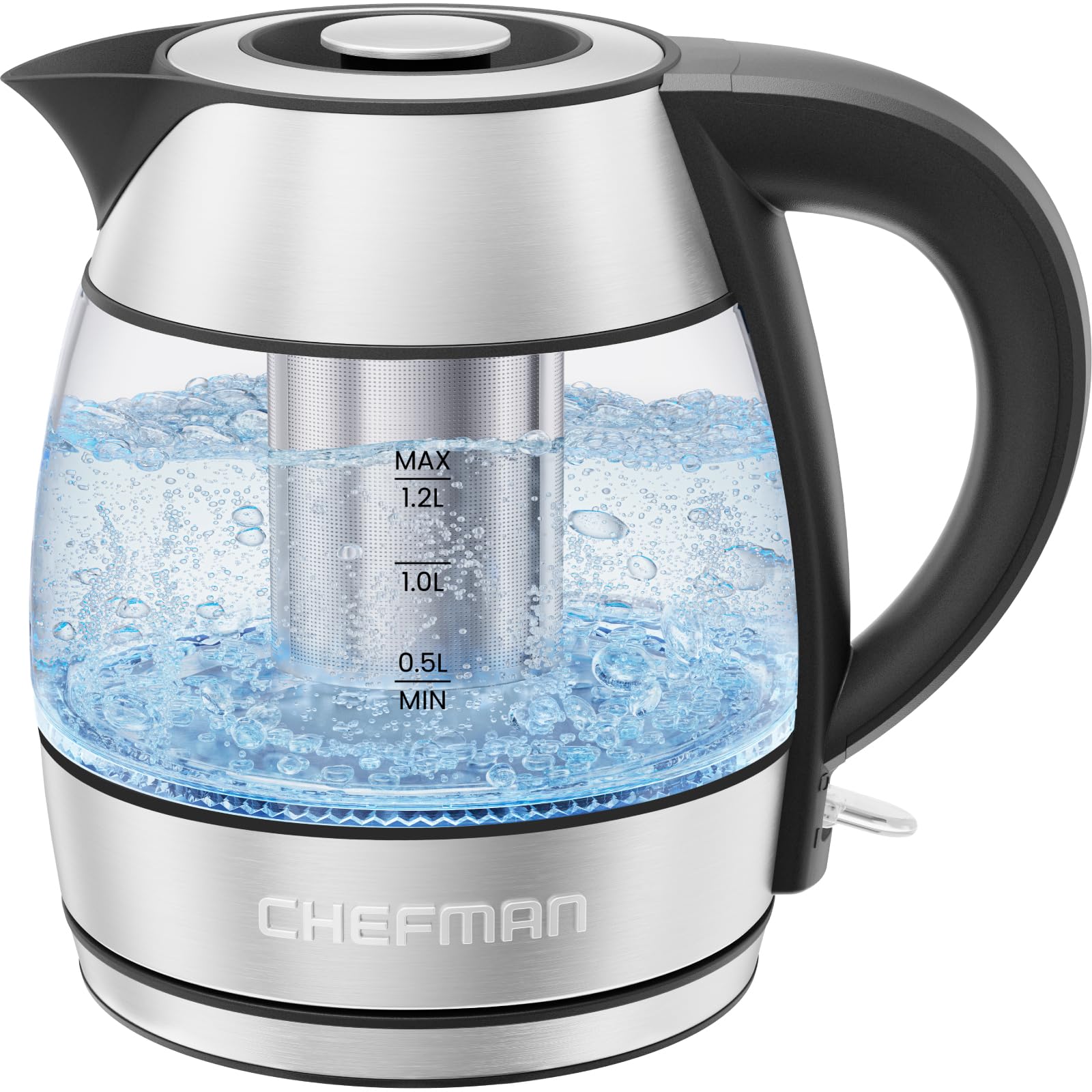 CHEFMAN Electric Kettle  1.2L 1500W Hot Water Tea Pot with Tea Infuser, BPA Free, Auto Shut Off, BoilDry Protection, Removable