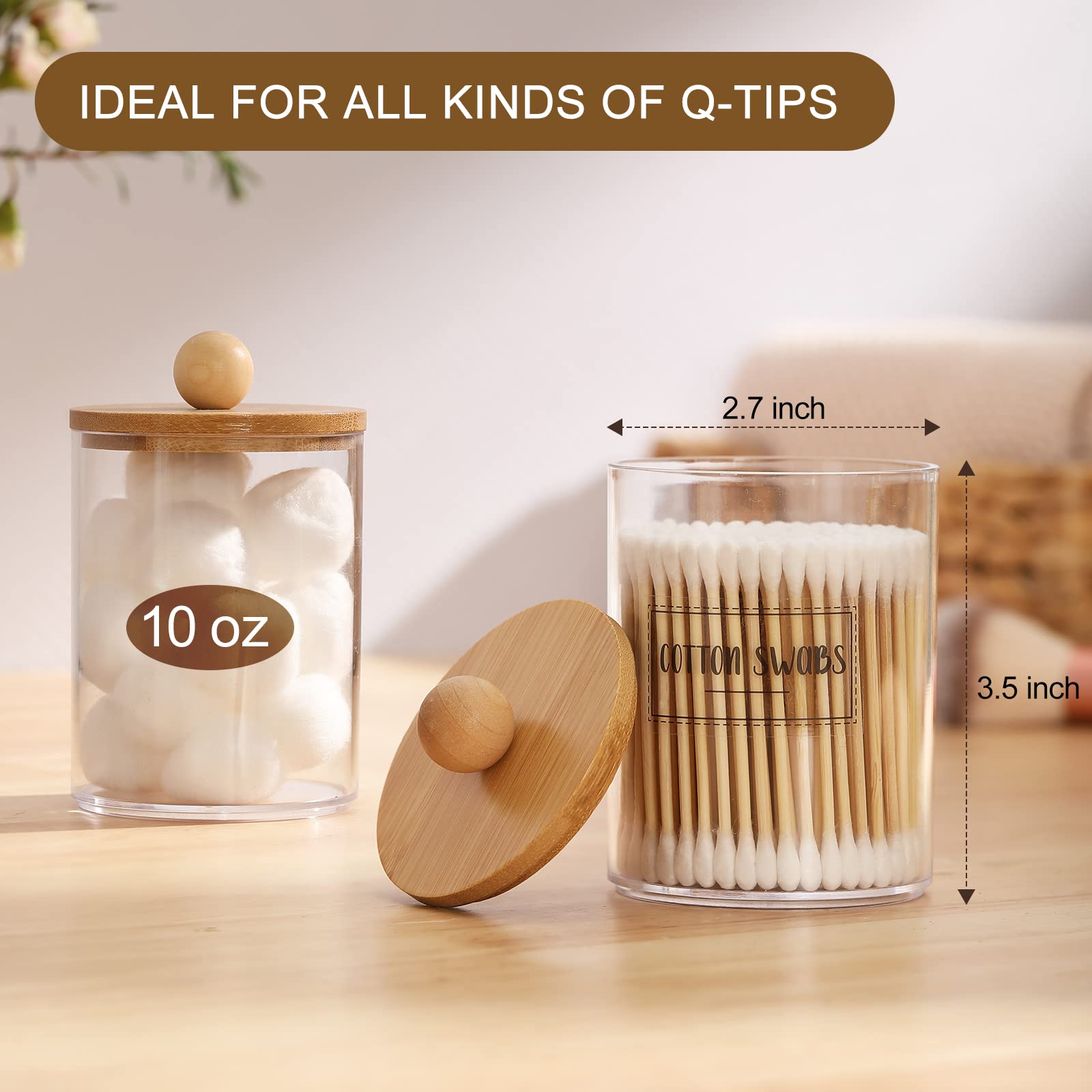 6-Pack Bamboo Qtip Holders - Bathroom Storage For Cotton Balls, Swabs, Pads, Floss