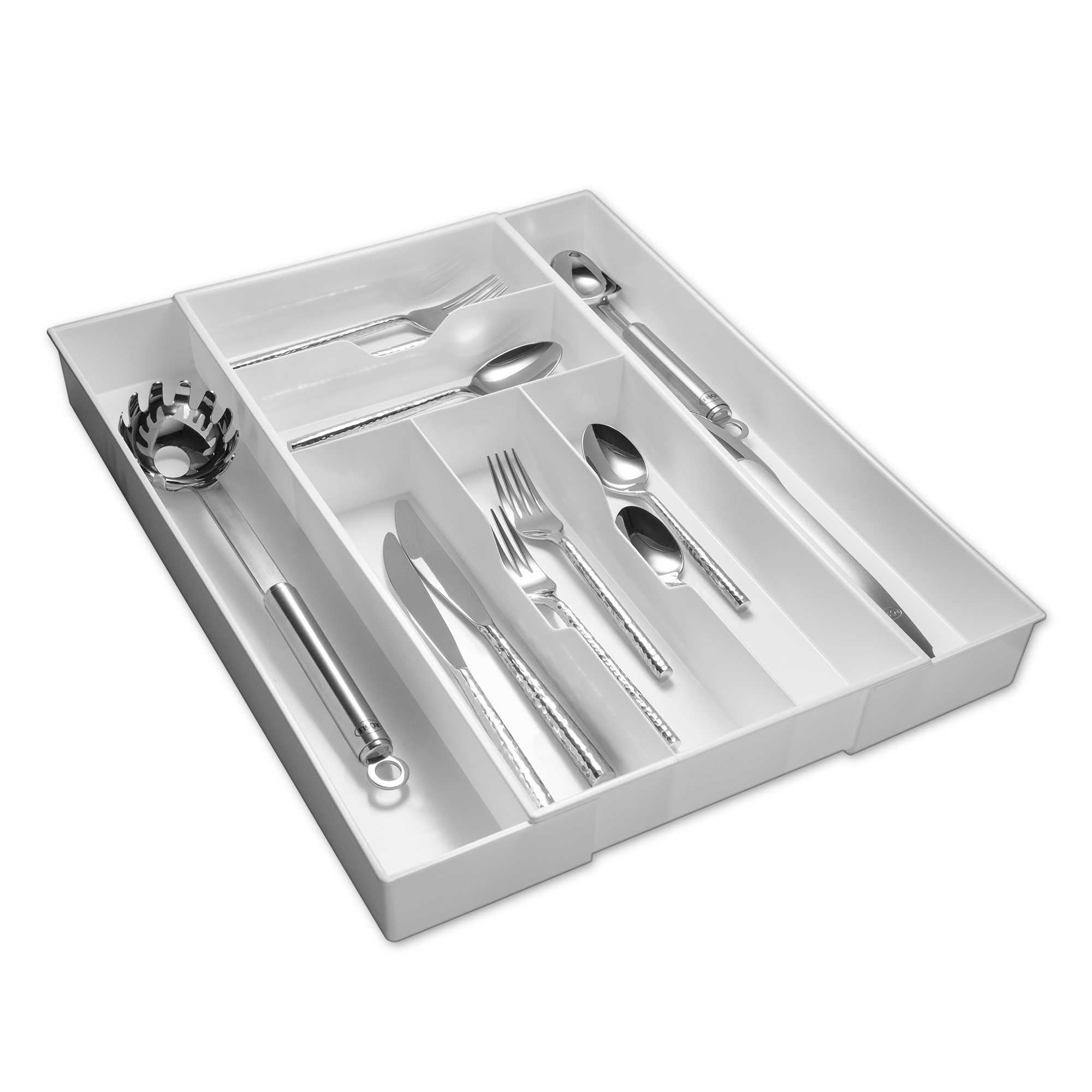 Dial Industries Expandable Silverware Organizer Tray - Standard Size, White - Model 02506