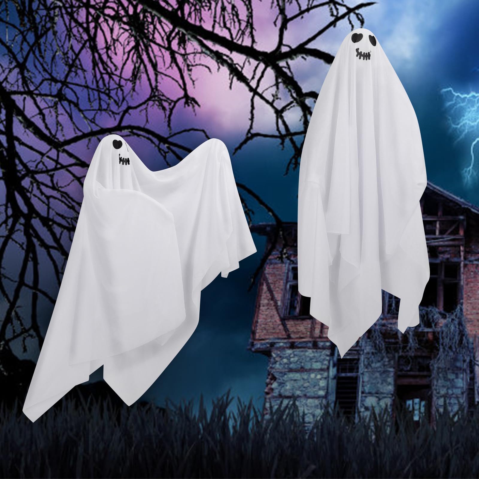 4 Pack Halloween Hanging Ghosts Decor, Hanging Halloween Decorations Outdoor, Halloweens Flying Ghost for Front Yard Porch Patio
