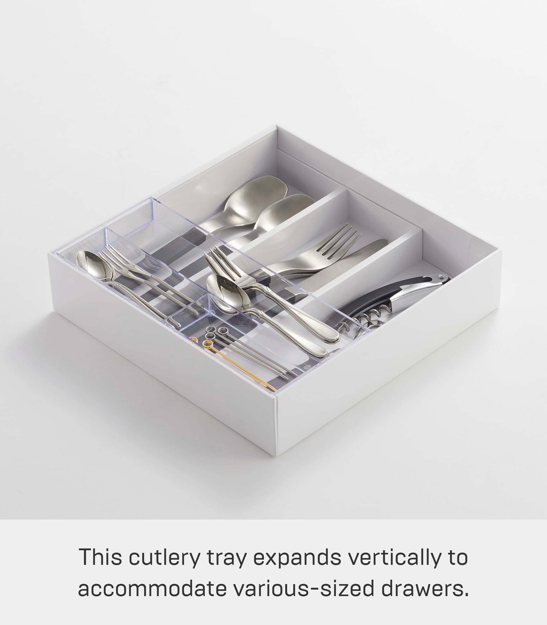 Yamazaki Home Tower Cutlery Drawer Organizer - Kitchen Silverware Utensil Storage Tray - Expandable Ii - Abs Plastic