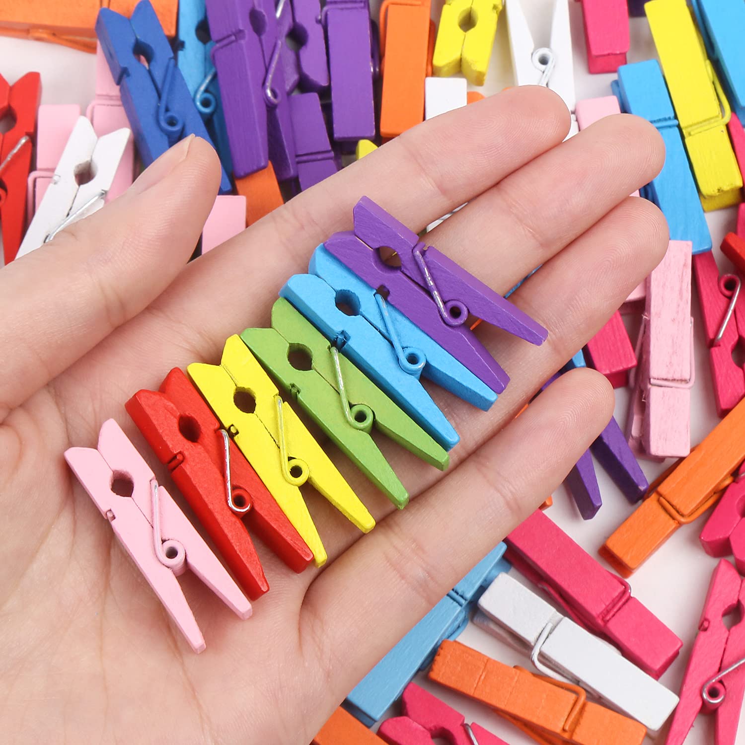 Kimober 100Pcs Wooden Clothespins,Mixed Colored Craft Peg Pins Clips For Photos Pictures Paper Crafts,1.37Inch