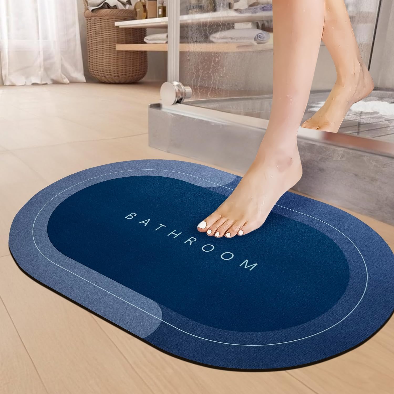 Fabzone Waterproof Bathroom Doormat With Non Slip Backing, Quick Dry Floor Mat For Bathroom, 60 X 40 Cm (1, Blue, Pack Of 1)