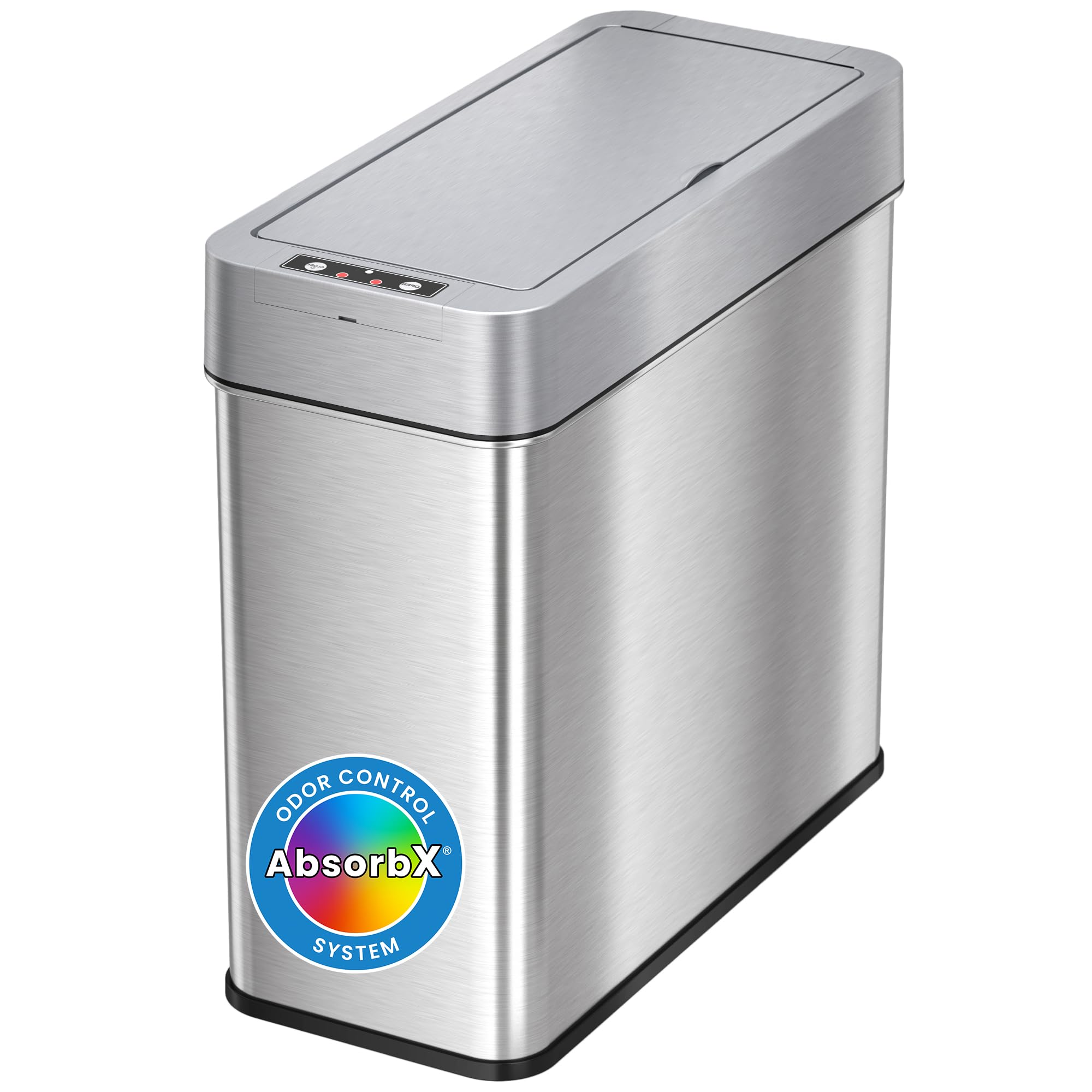 Itouchless 4 Gallon Bathroom Trash Can With Lid And Odor Filter, Lid Opens Left, 15 Liter Stainless Steel Slim Automatic Small W