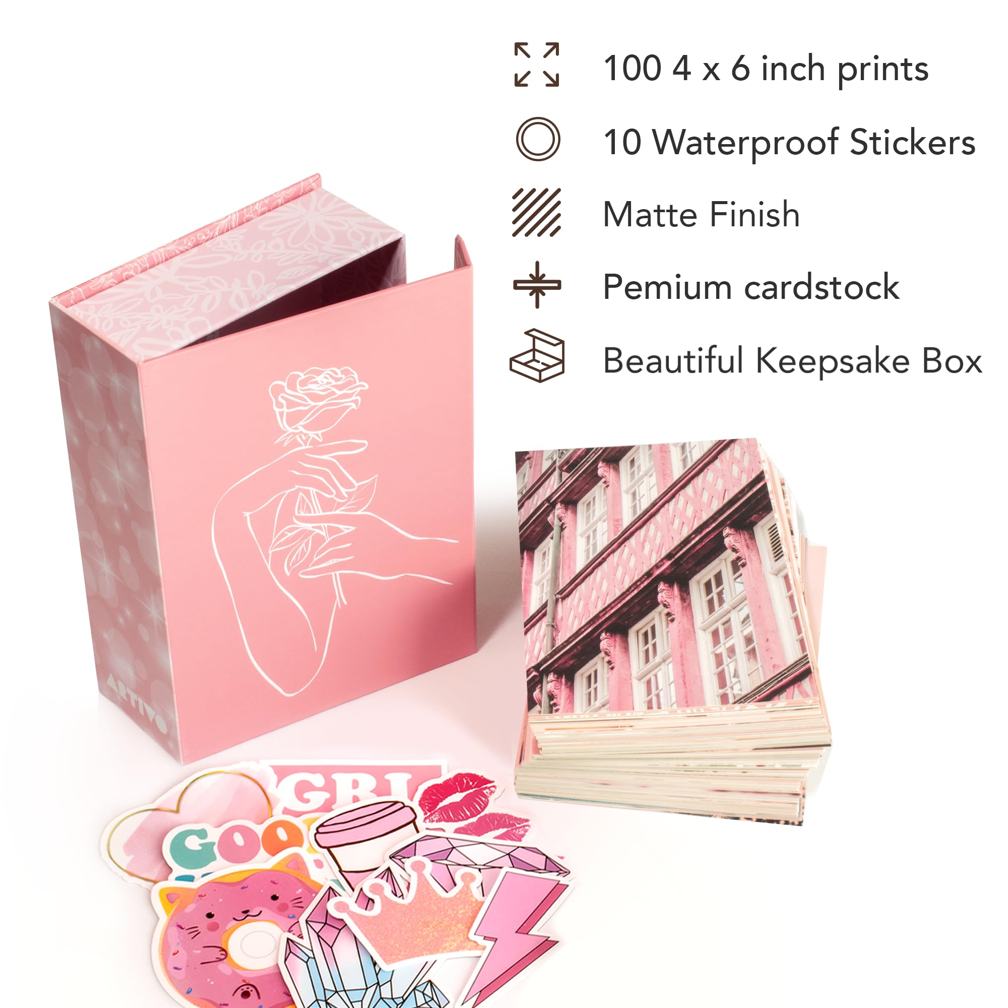 Artivo Pink Aesthetic Wall Collage Kit,100 Set 4X6 Inch,Room Decor For Teen Girls,Pretty Blush Pink Wall Art Print,Dorm Photo Co