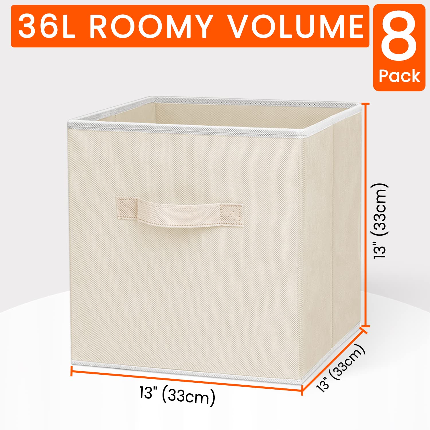 Storage Cubes  13x13 Large Cube Storage Bins (Set of 8)  Fabric Collapsible Storage Bins with Dual Handles  Foldable Cube Baskets for Shelf  Closet Organizers and Storage Box (Beige)