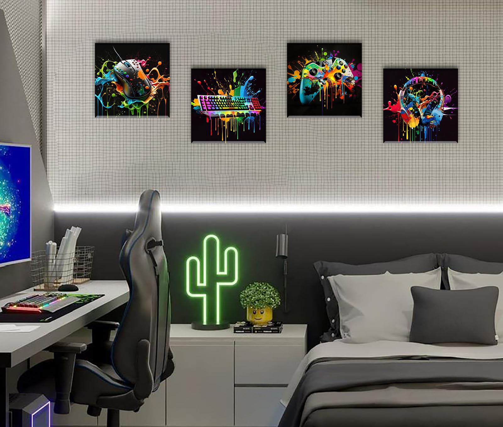 Gamer Room Decor For Boys - Game Wall Art Graffiti Gamepad Earphone Canvas Print Pictures Cool Video Gaming Poster Street Pop Me