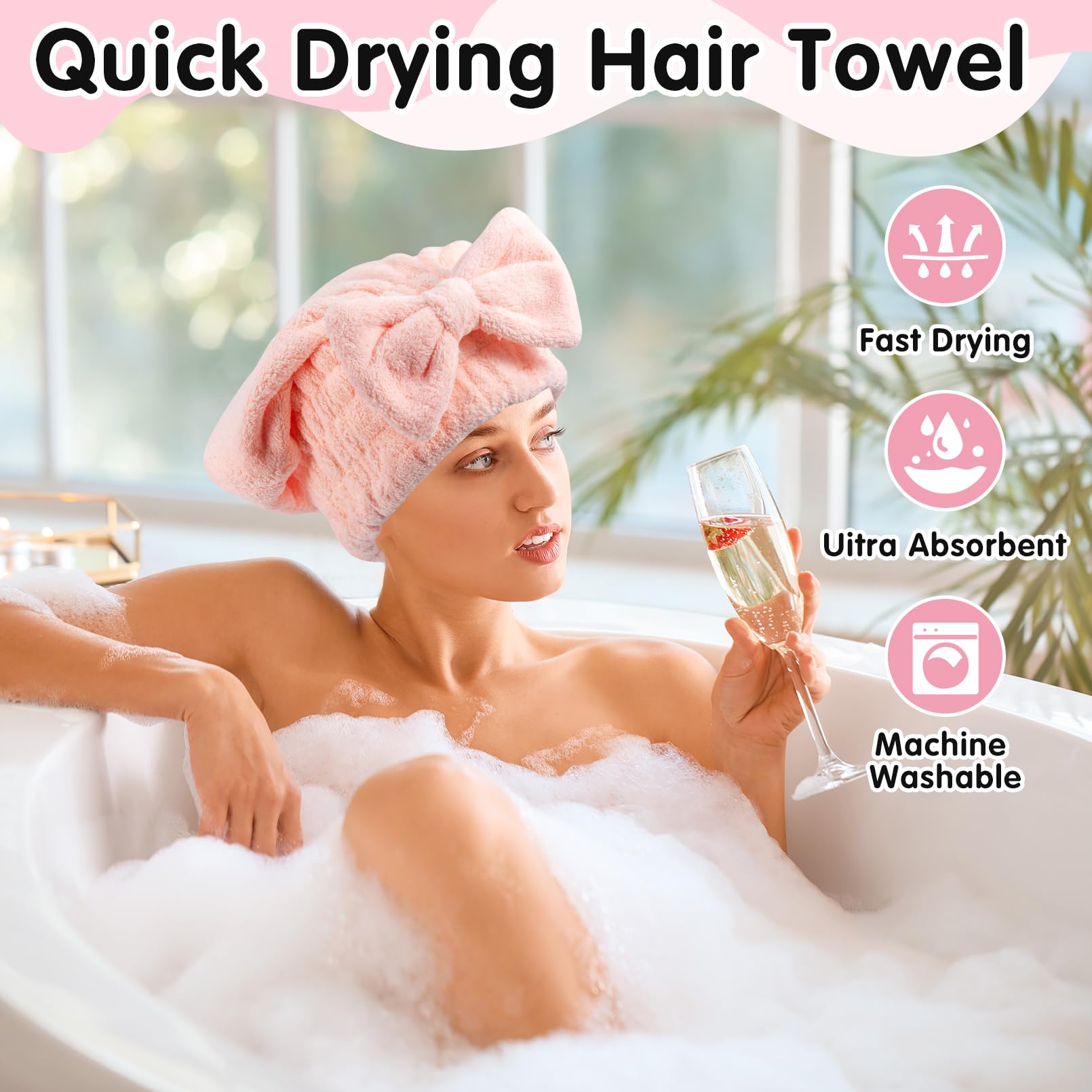 IJRPLM 4 Pack Microfiber Hair Towel Cap,Super Absorbent Hair Towel Wrap Drying Hair Cap,Soft Microfiber Hair Drying Towel Cap wi