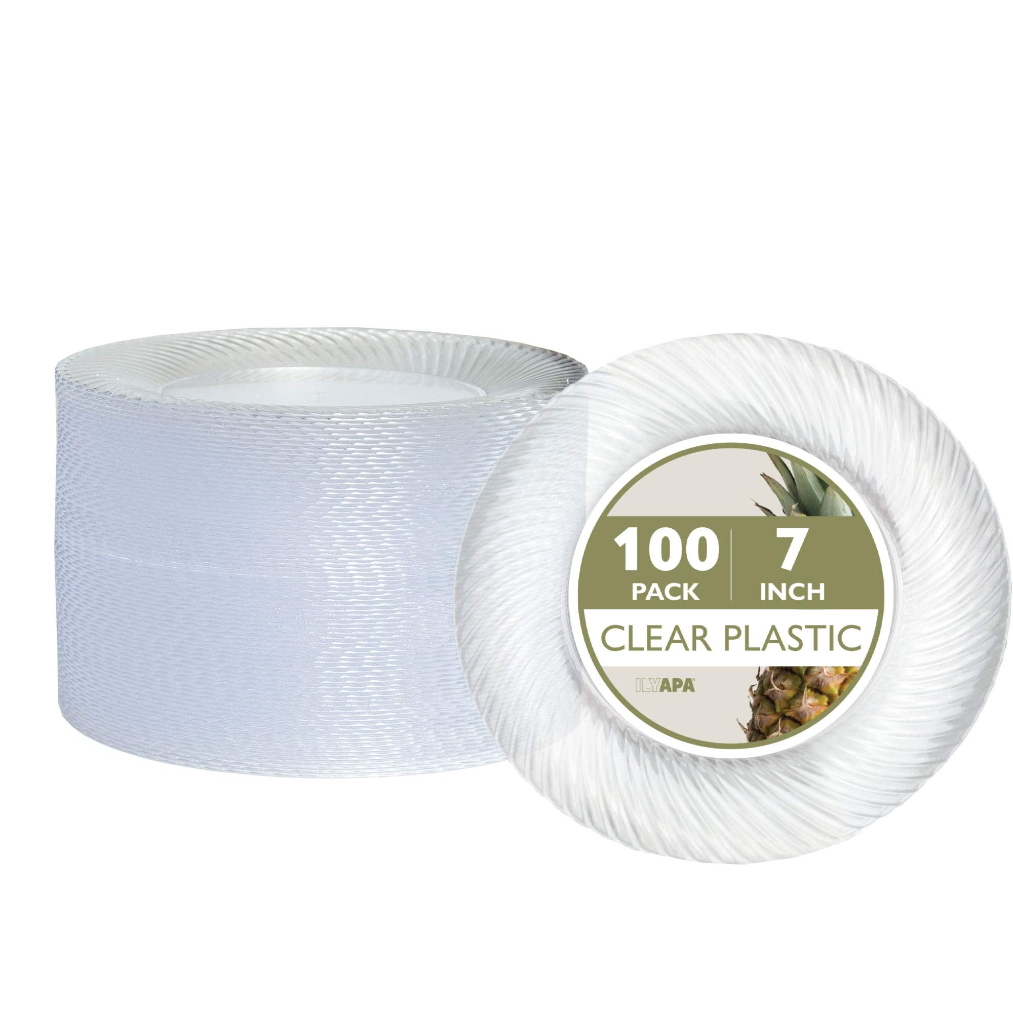 Ilyapa 100 Pack 7 Inch Disposable Dessert Plates, Plastic Clear Party Sets For 100 Guests, Clear Appetizer And Cake Plates 7 '',