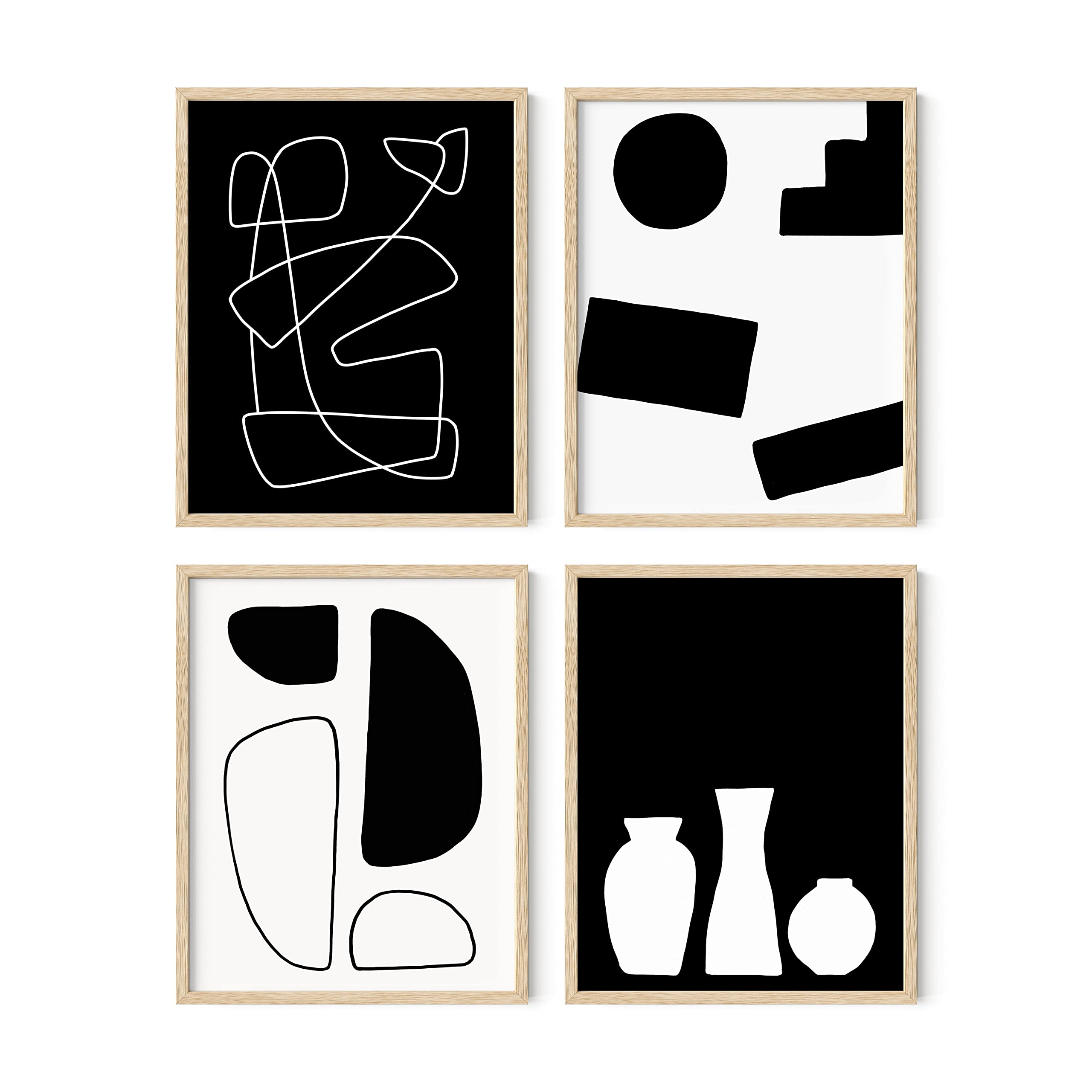 HAUS AND HUES Modern Abstract Wall Art - Set of 4 Geometric Wall Prints, Black & White Art Work For Home Walls (11x14, Unframed)
