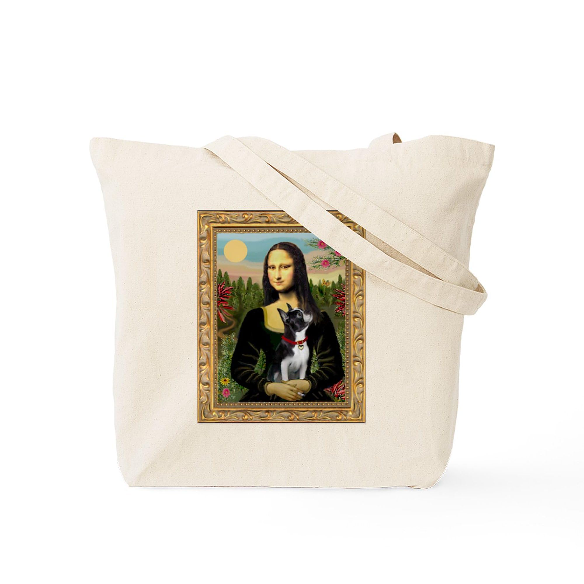 Cafepress Mona Lisa & Her Boston Terrier Tote Bag Natural Canvas Tote Bag, Reusable Shopping Bag
