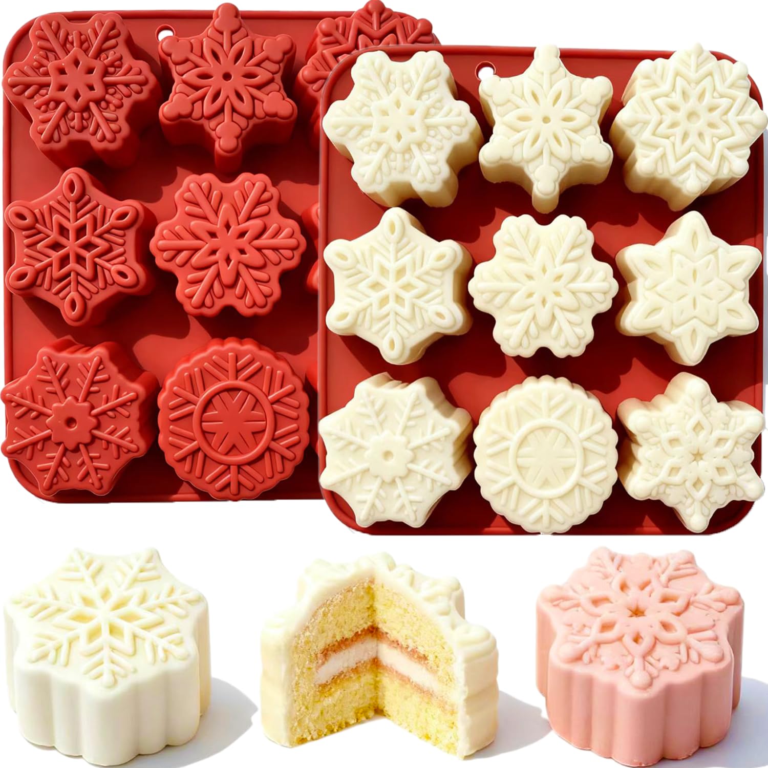 2 PCS Snowflake Silicone Mold, 9 Style Christmas Snowflake Chocolate Candy Molds Holiday Siliocne Baking Molds for Dessert Soap 