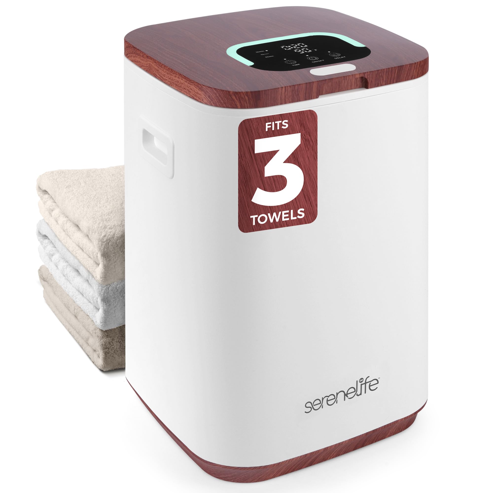 Serenelife Sltlwsq83 Bucket-23L Capacity Hot Warmer With Timer Function, Fits Up To Two Oversized Towels For Bathroom (Wood Colo