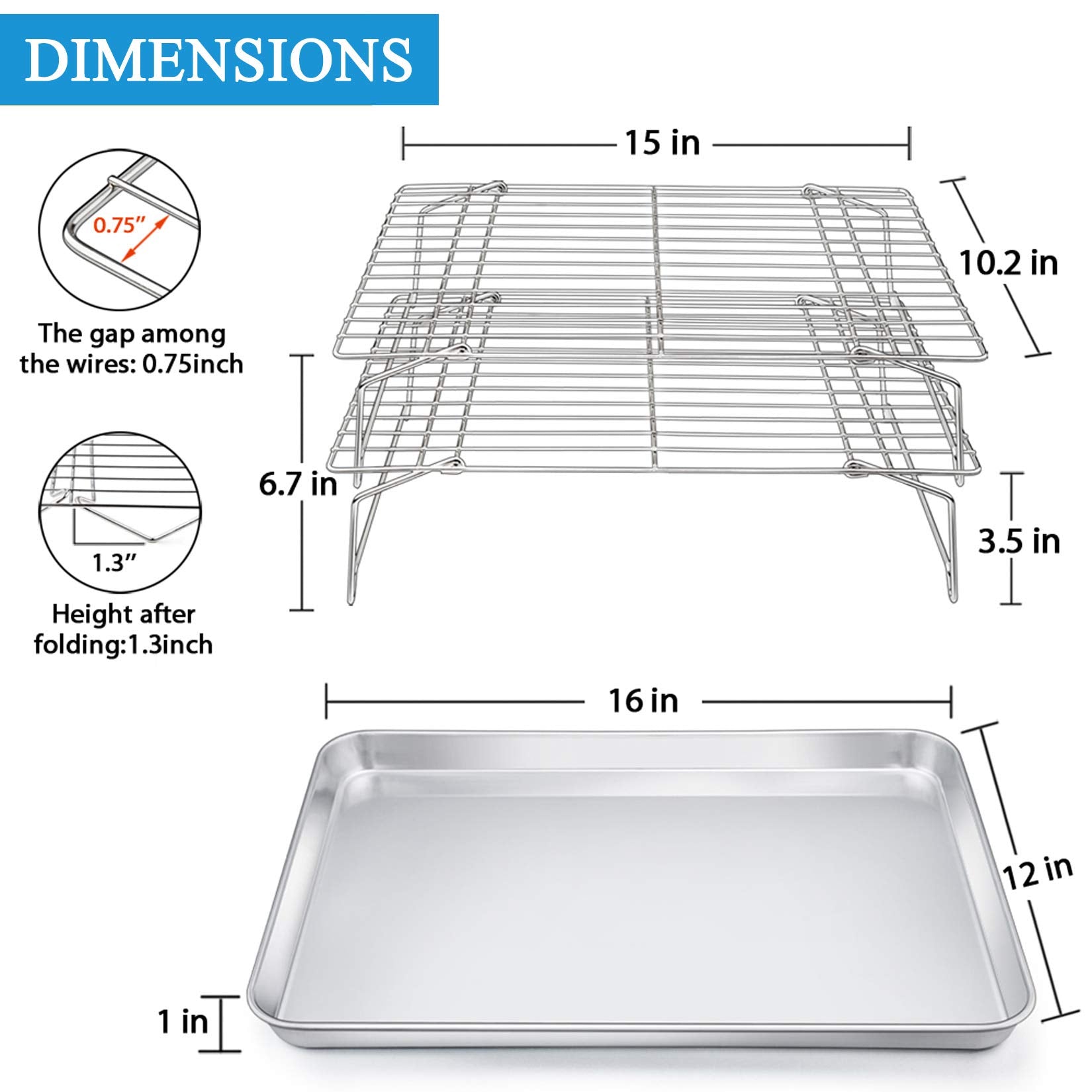 P&P Chef 2 Baking Sheets And 2 Cooling Racks Set, Stainless Steel Baking Pan Tray With Stackable Tier Wire Racks For Cookie Baco