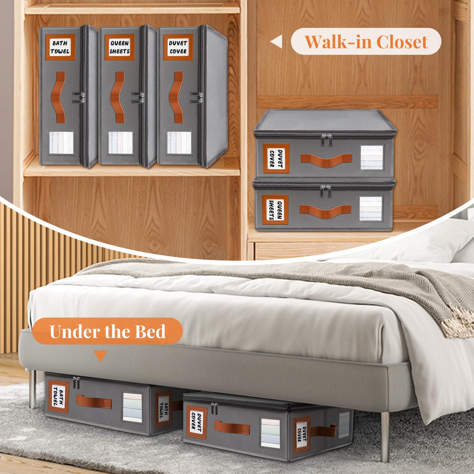 8 Pack Sheet Organizers and Storage (King & Queen Size), Foldable Linen Closet Bed Sheet Organizer with Window, Folding Bedding