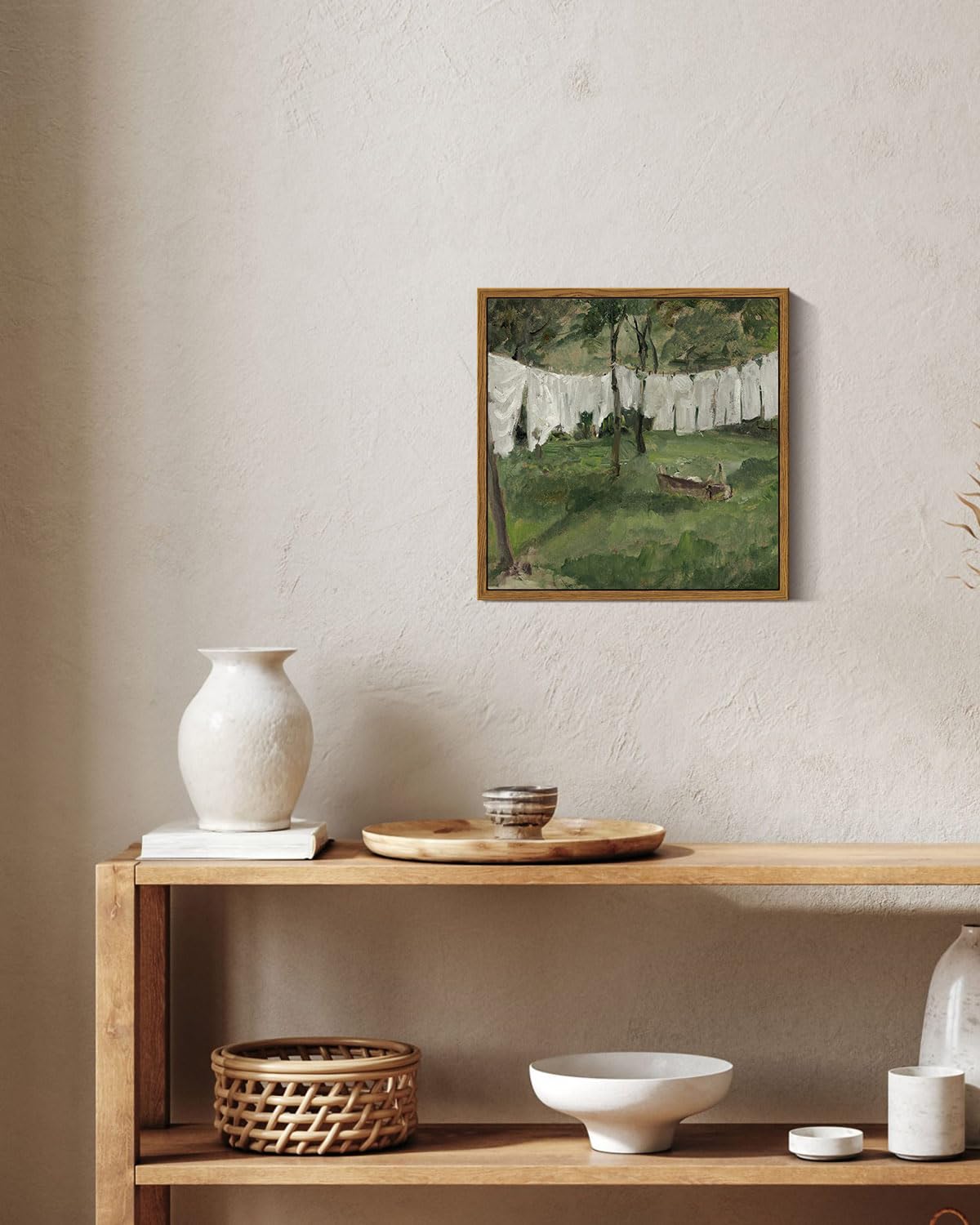 Insimsea Framed Canvas Wall Art,Vintage Laundry Room Art Print, Antique Oil Painting, Country Landscape Vintage Wall Art Canvas,