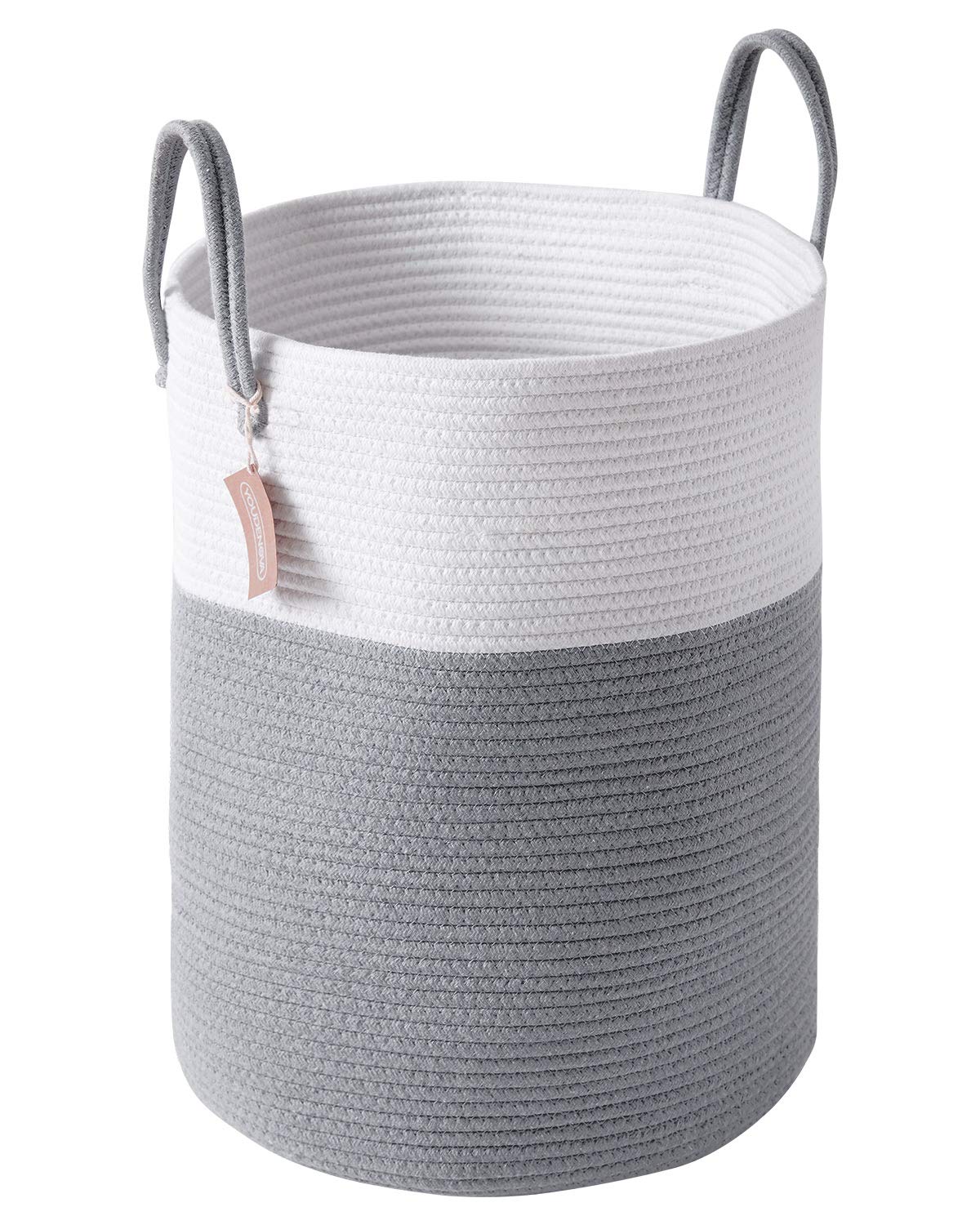 cotton Rope Laundry Hamper by YOUDENOVA  58L - Woven collapsible Laundry Basket - clothes Storage Basket for Blankets  Laundry Room Organizing  Bedroom Storage  clothes Hamper - grey & White