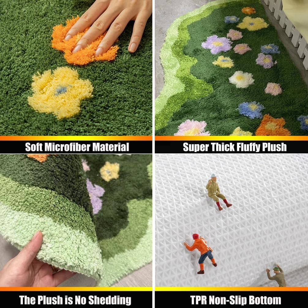 Moss Rug Lovely Green Moss Leaf Bathroom Rug Non-Slip 3D Moss Carpet Washable Water Absorbent Soft Moss Carpet Bed For Bathroom