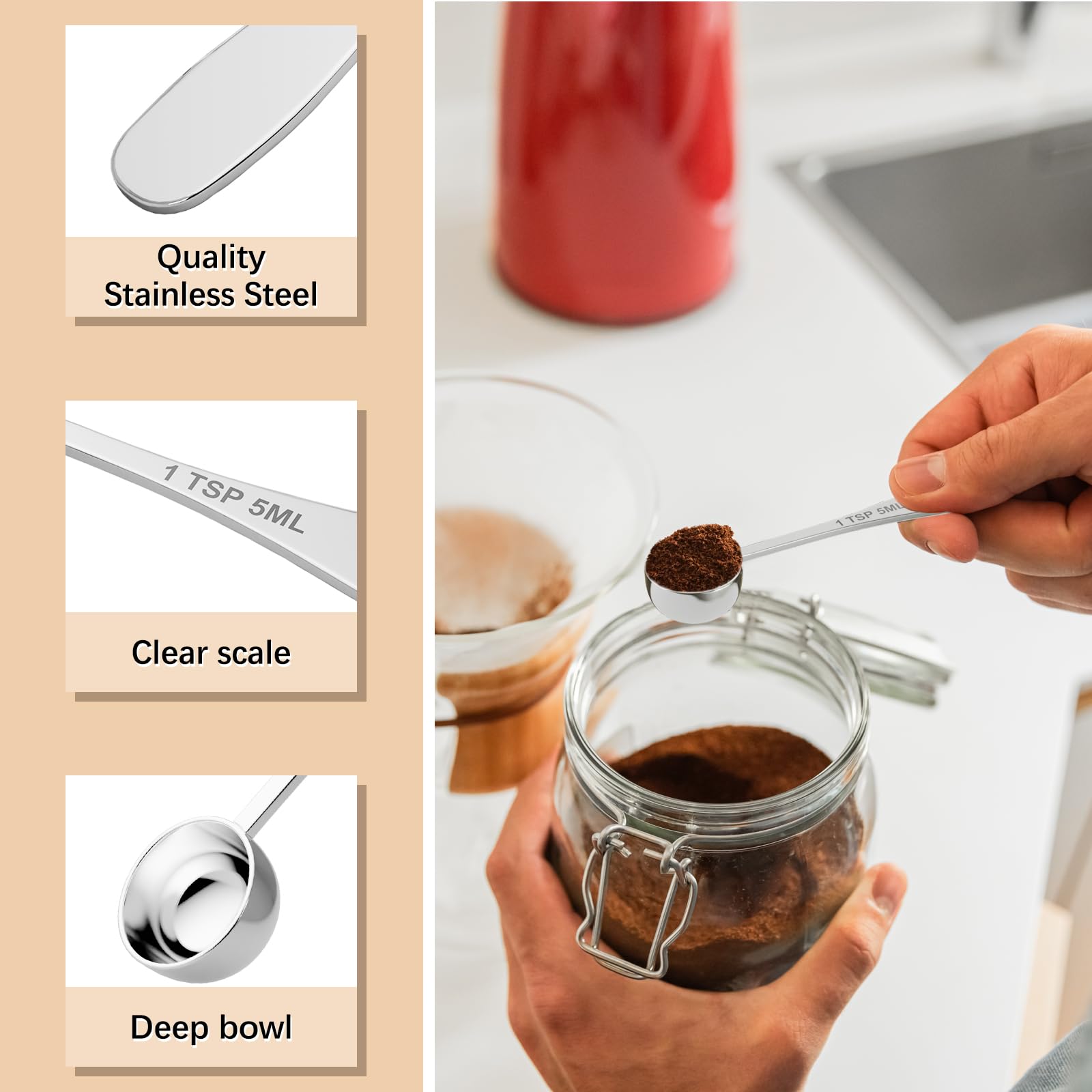 BERYLER 1PCS 1/2tsp(1/6tbsp, 2.5 ml) Single Measuring Spoon, Stainless Steel Individual Teaspoon, Metal Measure Scoop with Gift
