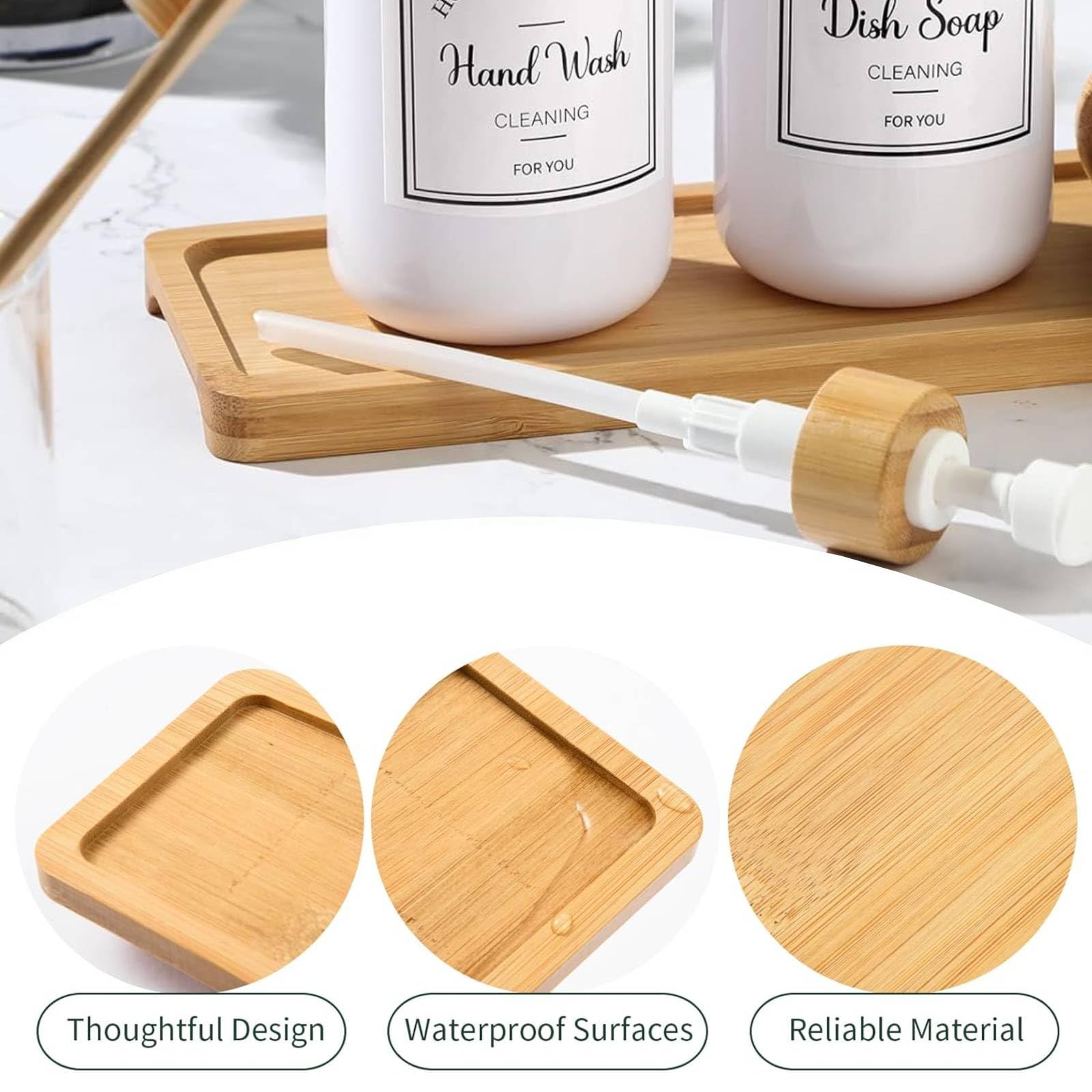 Bamboo Soap Dispenser Tray, Bathroom Countertop Tray Kitchen Tray Bamboo Tray Sink Tray Dresser Jewelry Ring Dish, Comestic Hold