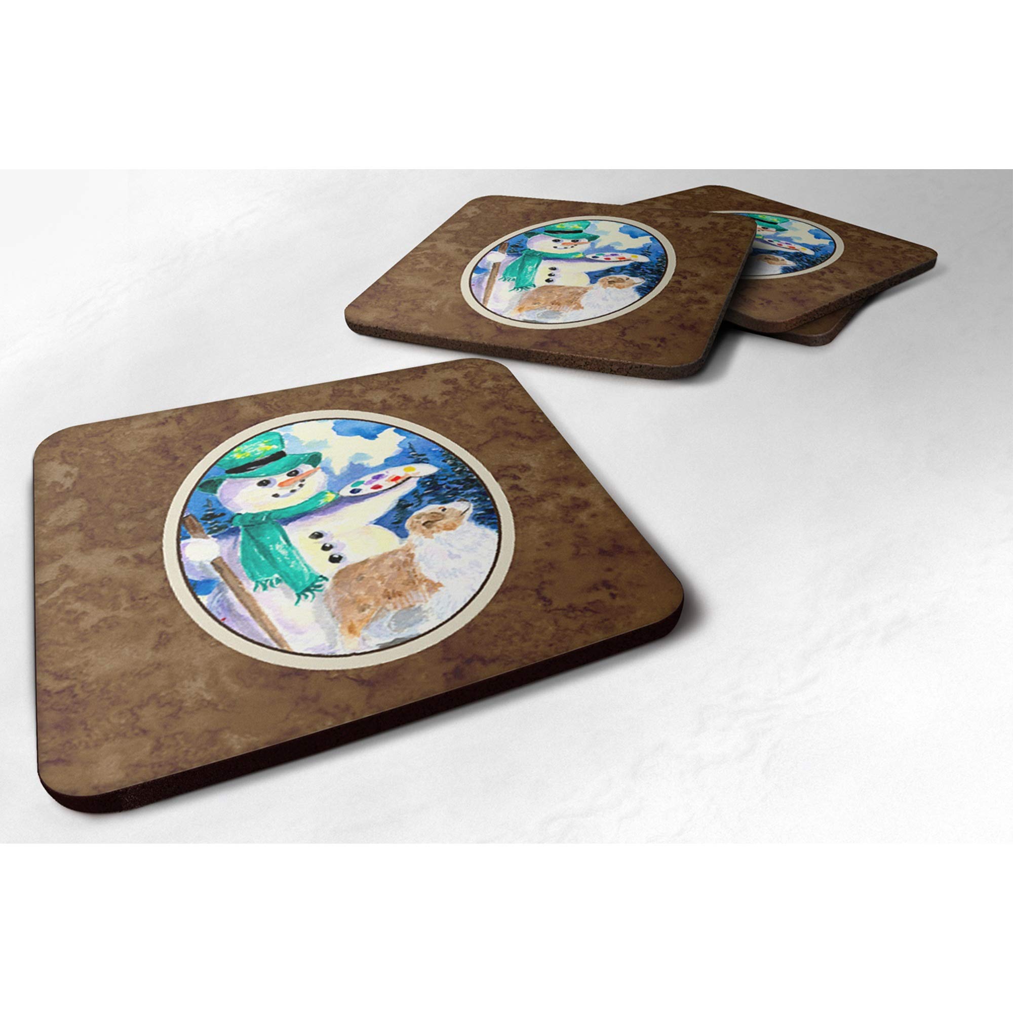 Carolines Treasures Snowman with Australian Shepherd Foam Coasters Set of 4 (Set of 4), 3.5 H x 3.5 W, Multicolor