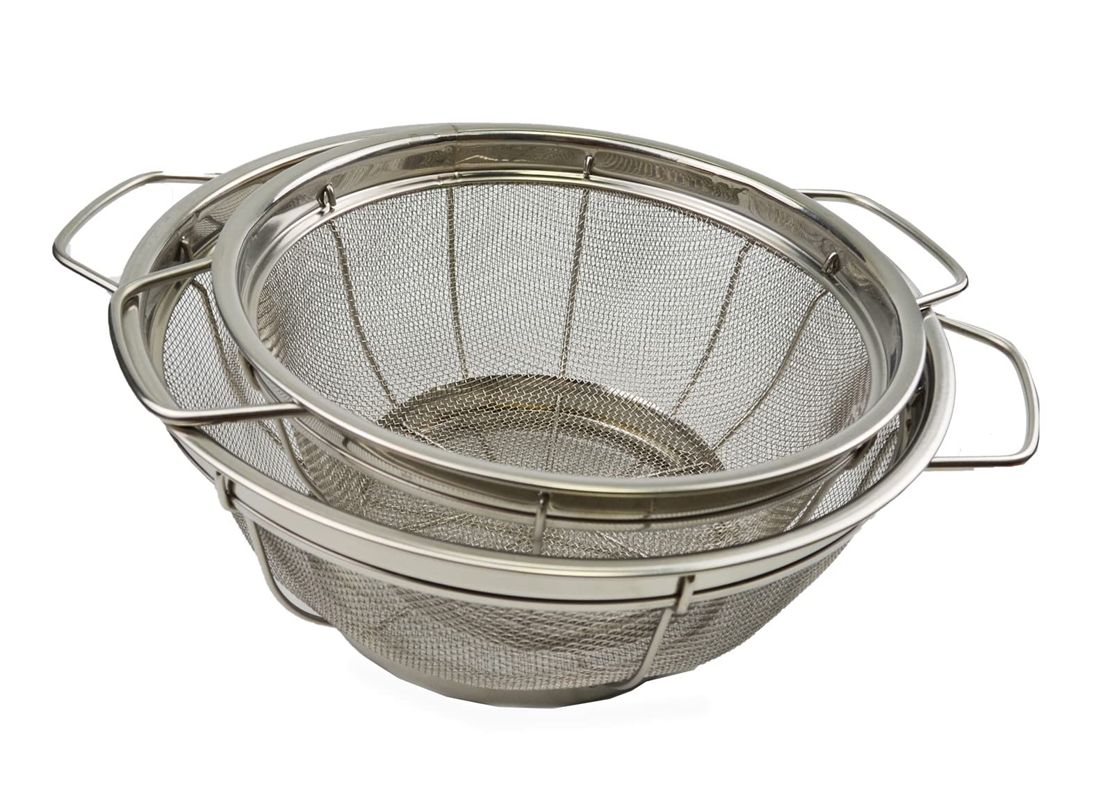 Sammart Stainless Steel Mesh Colander With Handle - Basket With Resting Base - Net Strainer Basket For Vegetable And Fruits (2,