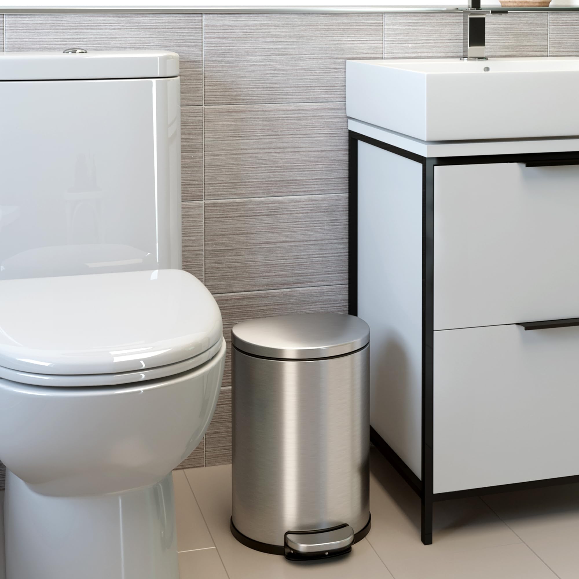 Itouchless Softstep 2 Gallon Small Semi-Round Bathroom Step Trash Can With Removable Inner Bucket And Absorbx Odor Filter, Stain