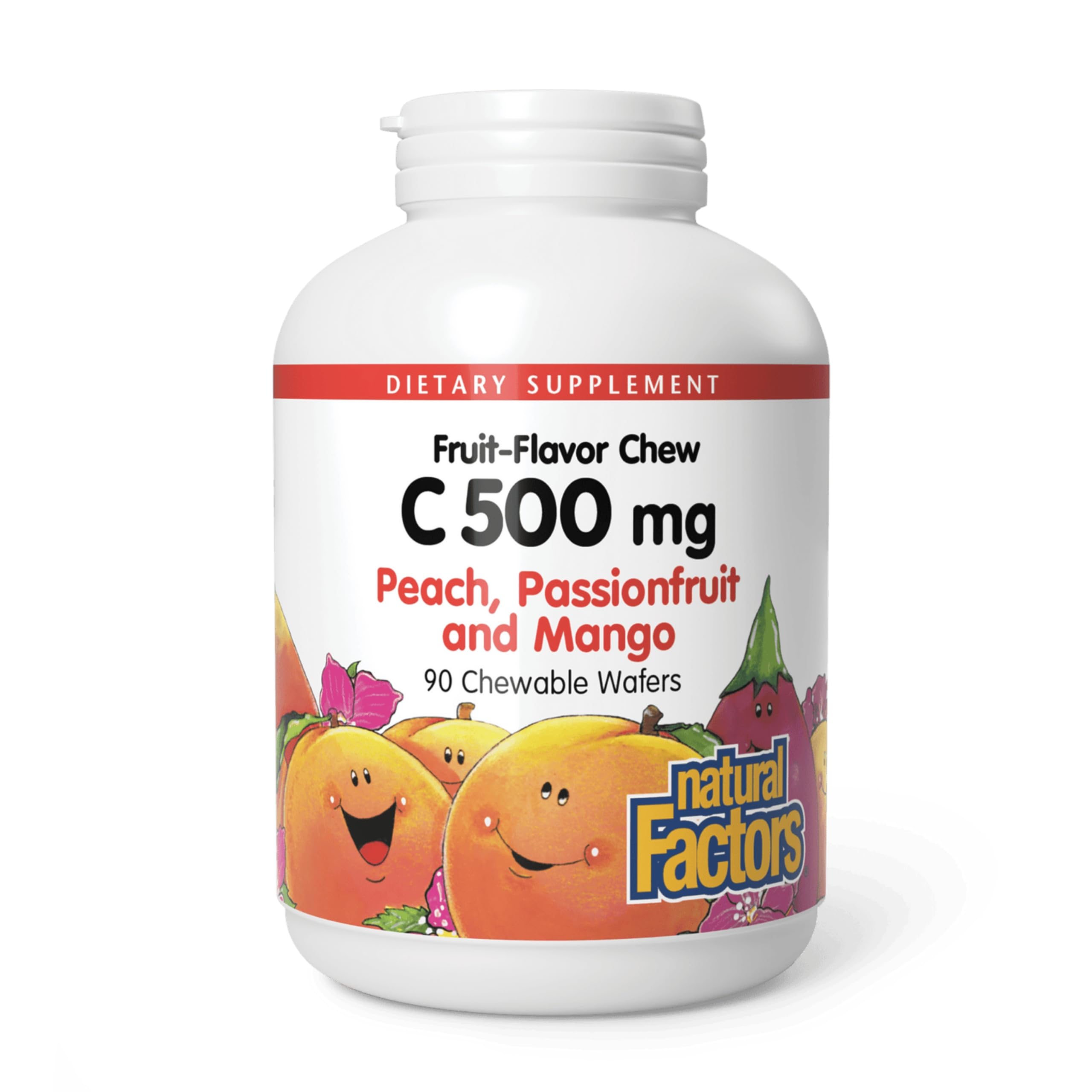 Natural Factors, Kids Chewable Vitamin C 500 Mg, Supports Immune Health, Bones, Teeth And Gums, Peach, Passionfruit And Mango, 9
