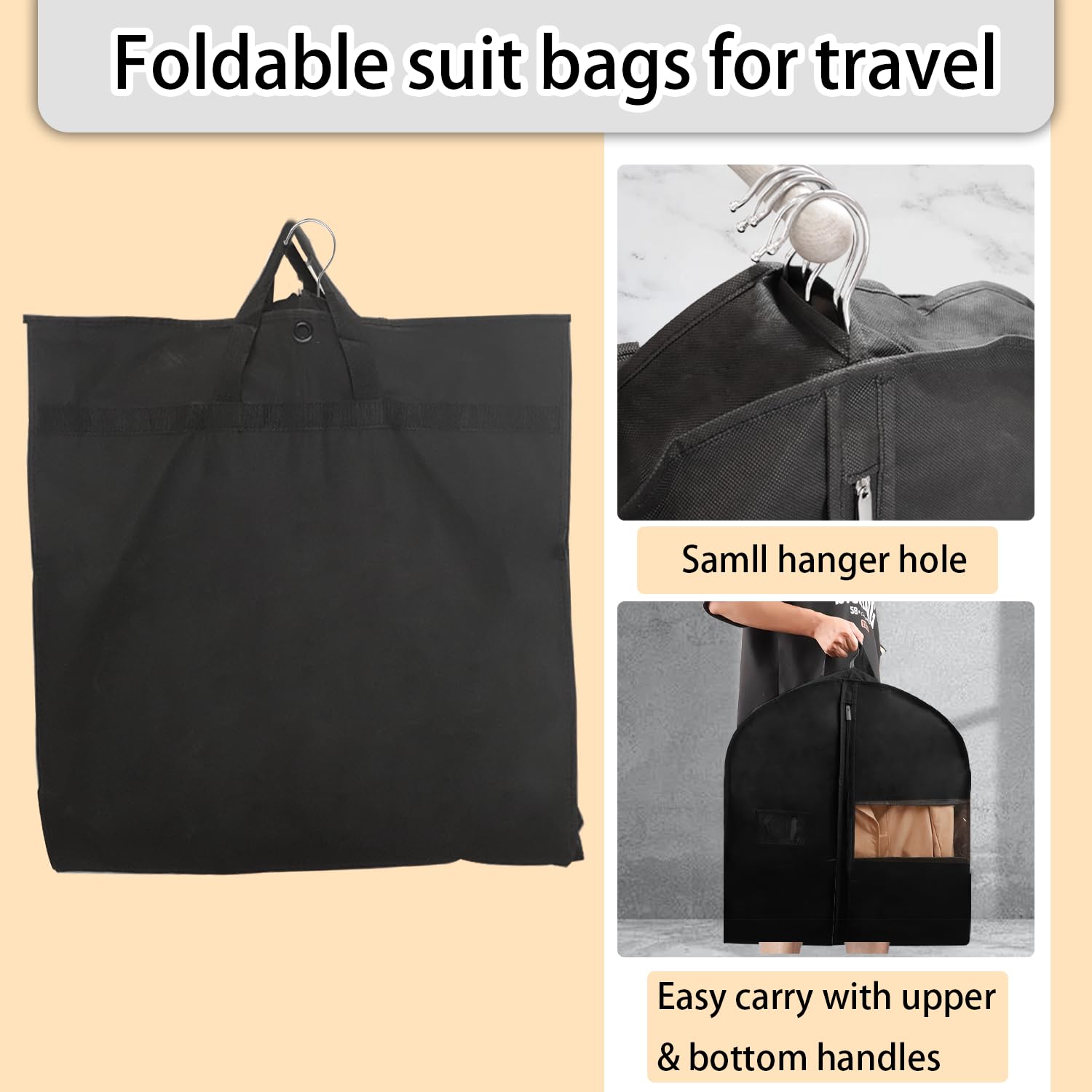 Mangotree 54'' Garment Bags, Suit Bags For Closet Storage And Travel, Portable Garment Covers With Handle, Nonwoven Breathable C