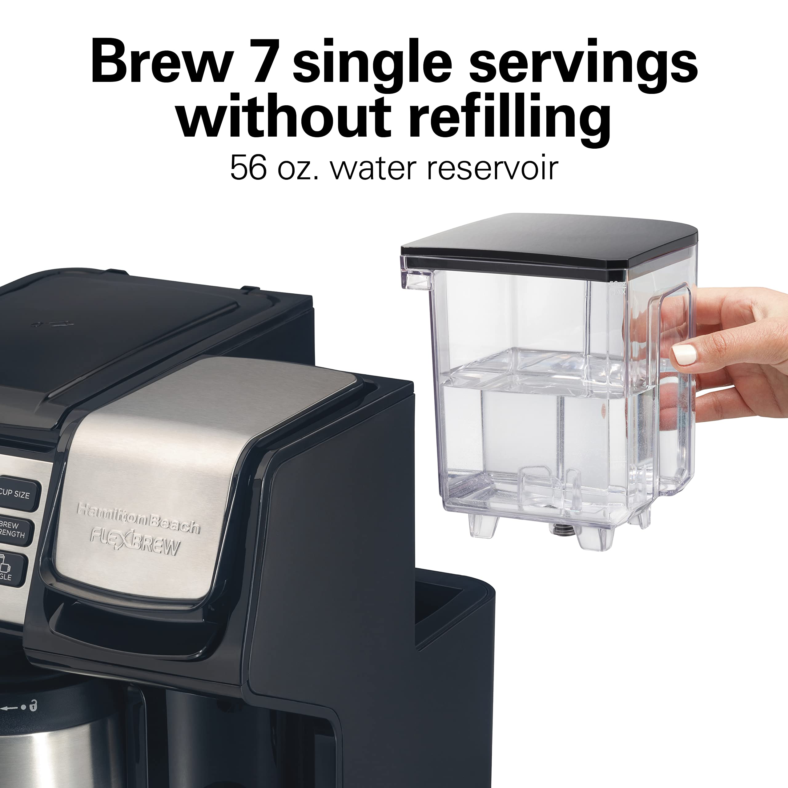 Hamilton Beach FlexBrew Trio Coffee Maker, 12-Cup Thermal Pot, Black & Stainless, K-Cup Pod & Ground Compatible, Model 49920