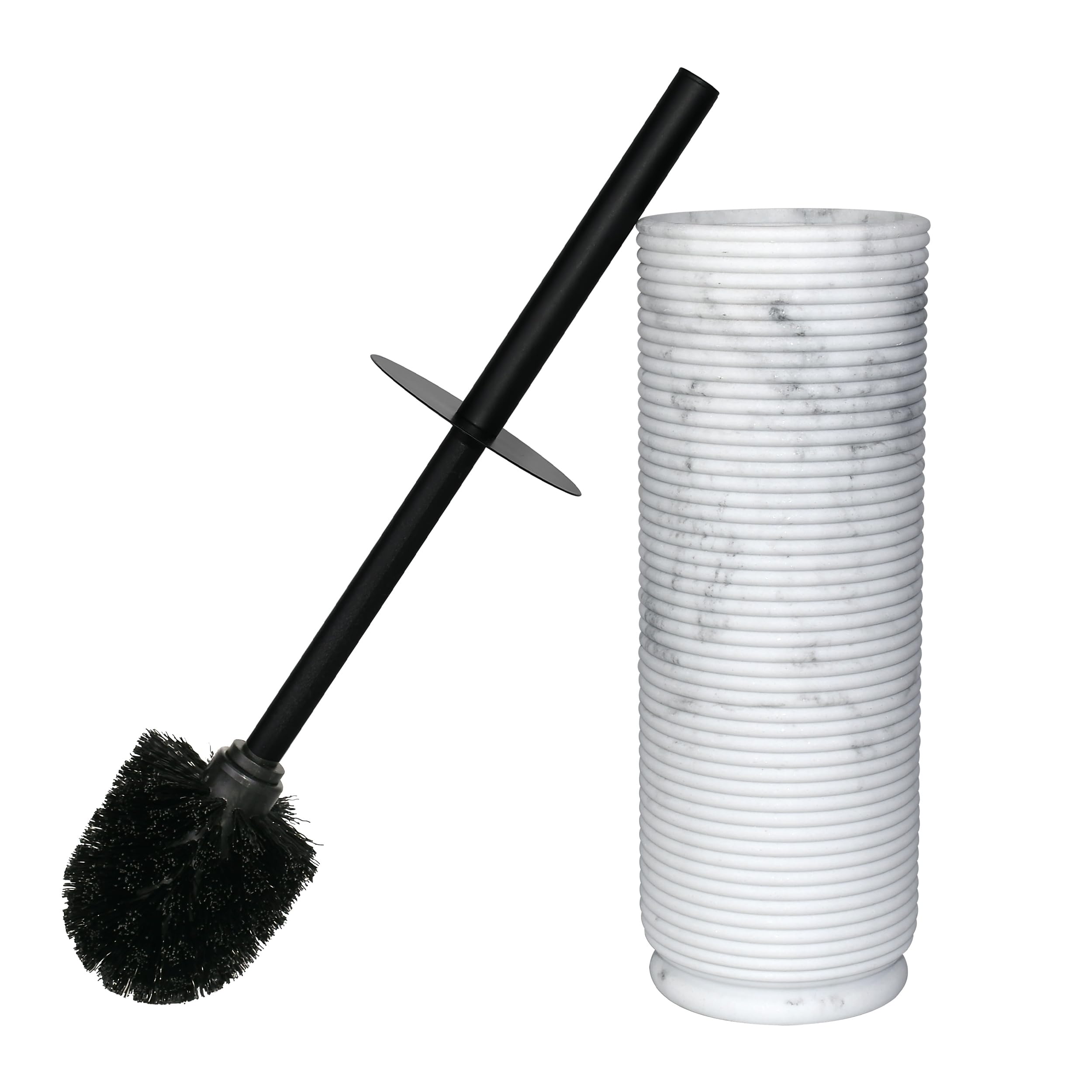 Indecor Home Contemporary Ribbed Design Resin Toilet Holder and Brush Set for Bathroom, Stylish and Durable Cleaning Tool with M