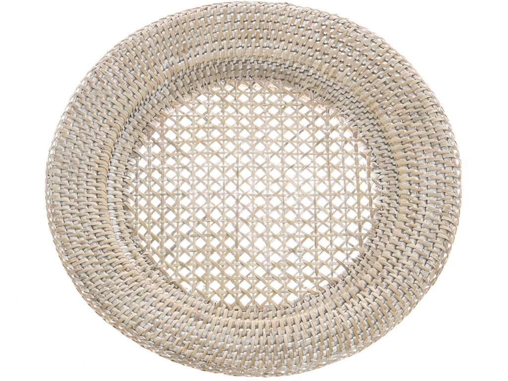Kouboo Round Rattan Charger Plate, White Wash (Pack Of 2), 12.5 Inches X 12.5 Inches