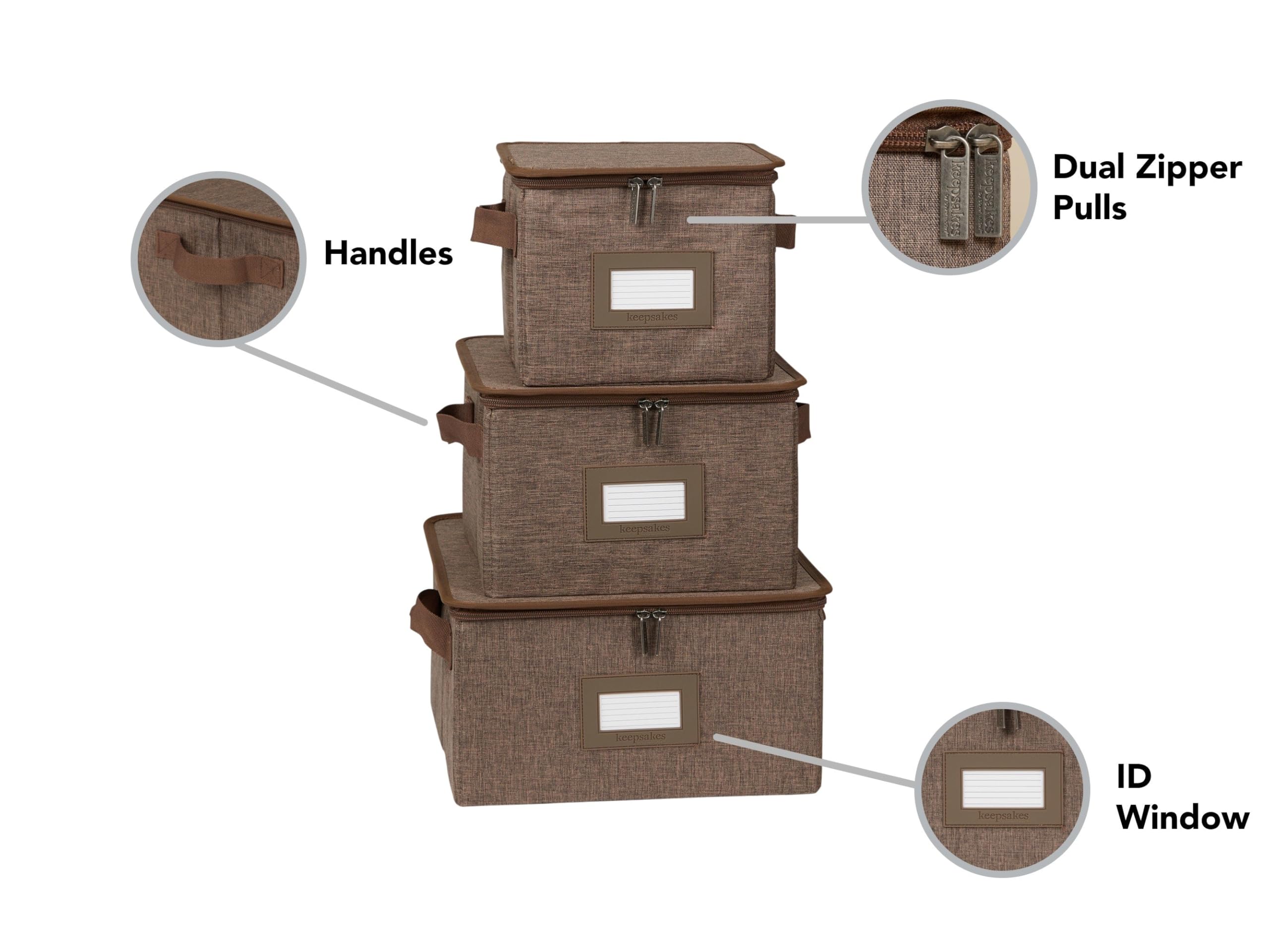 Covermates Keepsakes Dish Storage Box - Stackable, Reinforced Handles, China Storage-Brown Heather