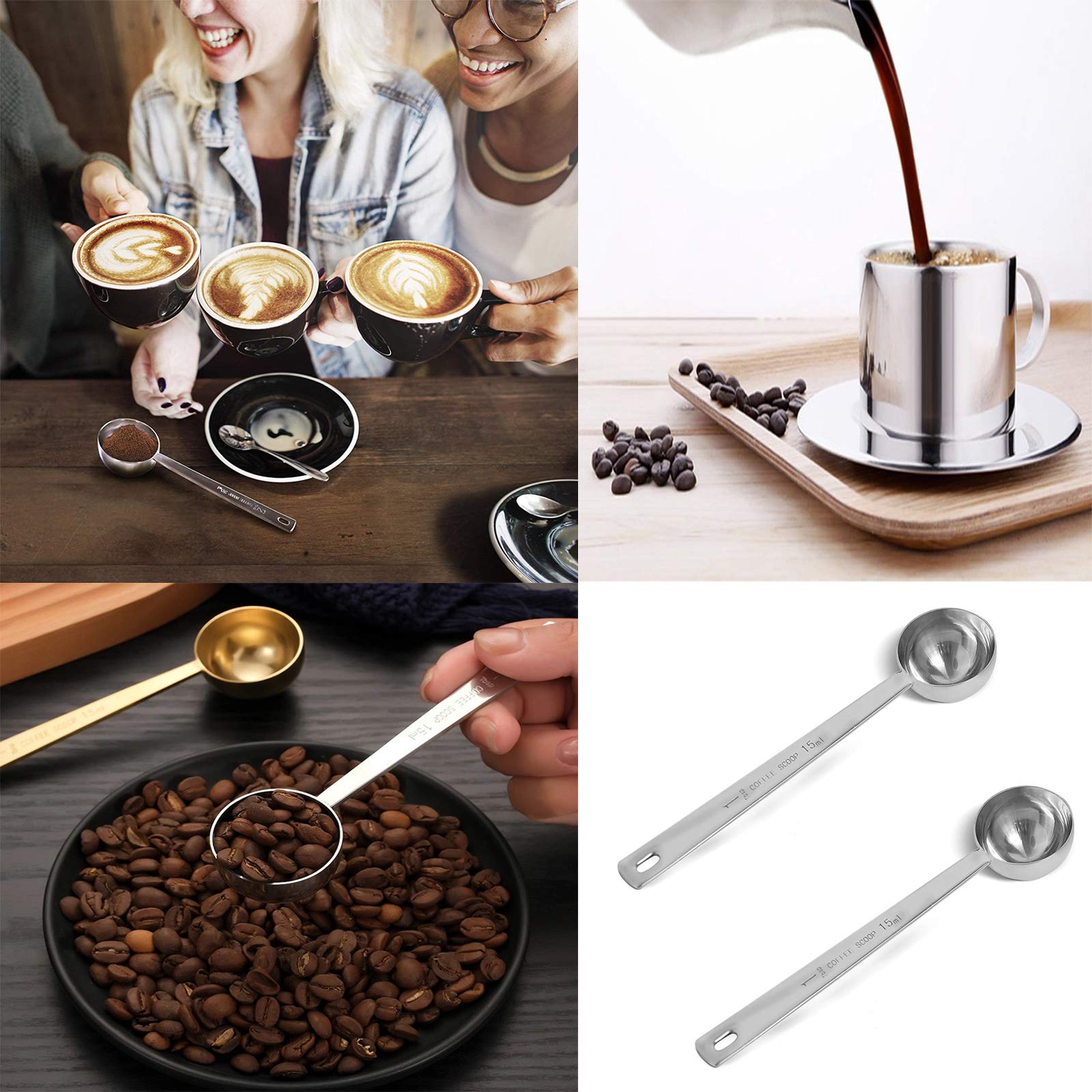 2-piece stainless steel coffee measuring spoon coffee scoop  coffee scoop 1 tablespoon  long handle coffee scoop suitable for coffee powder and coffee making (silver-2pcs-15ml)