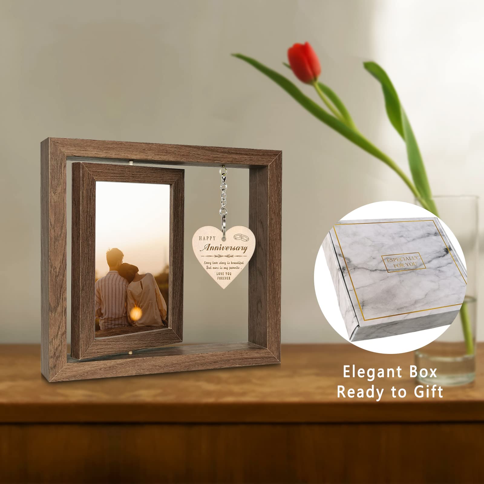 EYITUPC Happy Anniversary Picture Frame Gifts for Women, Rustic Wood Floating Wedding Anniversary for Her Him Wife Husband Men C