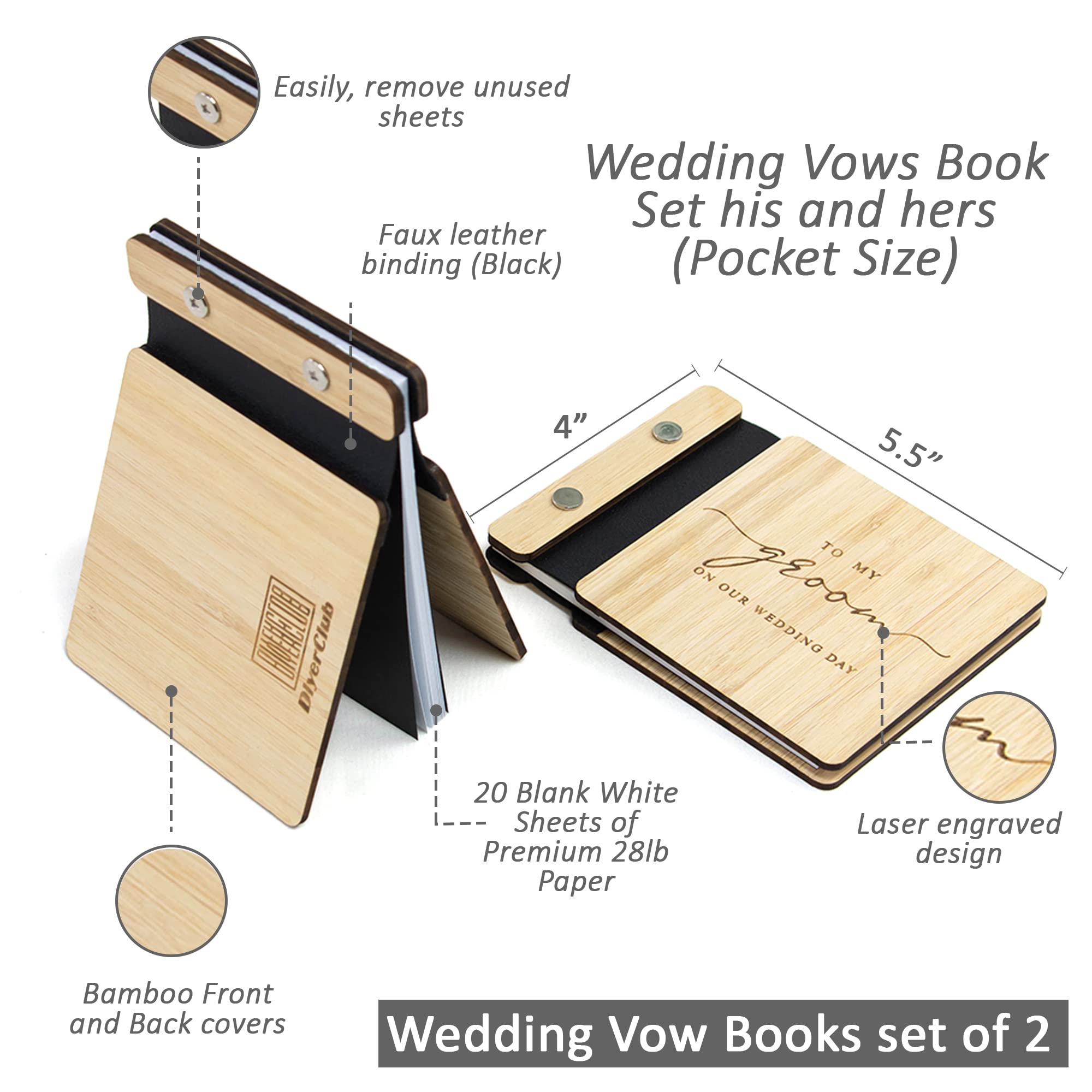 Wooden Wedding Vow Books Set Of 2 - Wood Vow Book Set For Wedding - Rustic Vows Book His And Hers - Wooden Vow Renewal Books - W