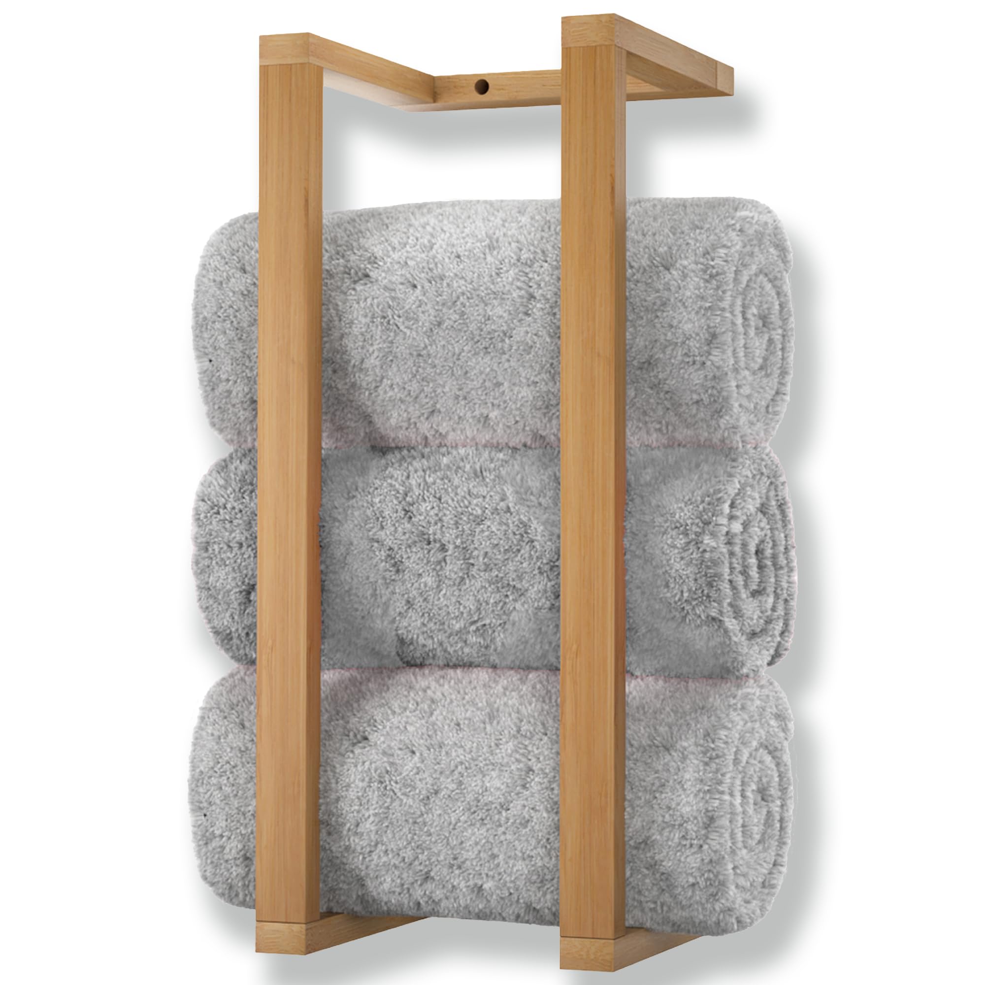 Aura Nest Bamboo Towel Racks - Vertical Wood Towel Rack Bamboo Bathroom Accessories, Storage, Wall Towel Rack for Rolled Towels 