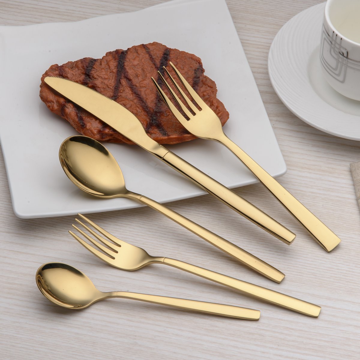 Berglander 20 Piece Titanium Gold Plated Stainless Steel Flatware Set, 20 Pieces Golden Silverware Set, Golden Cutlery Set, Serv