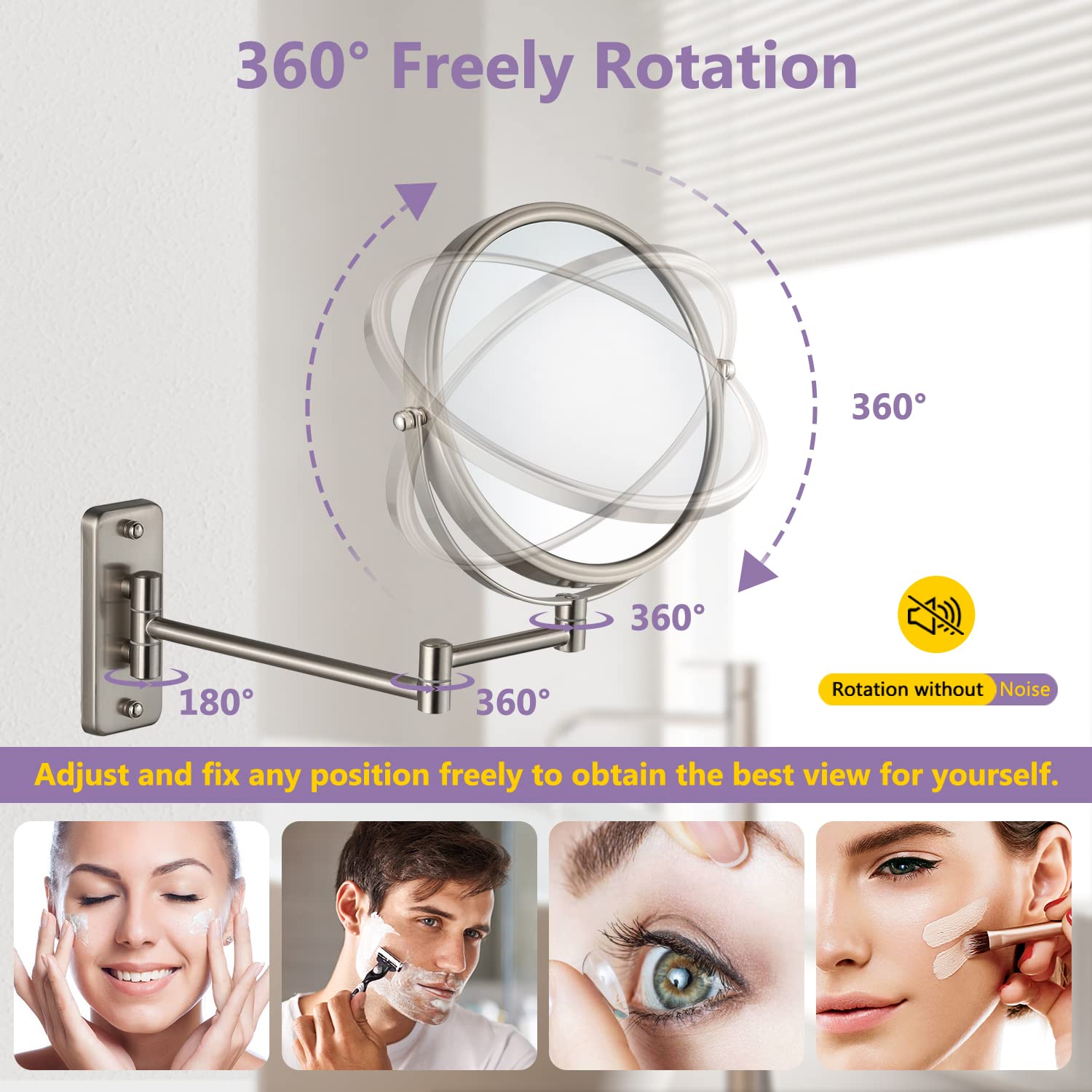 ALHAKIN Wall Mounted Makeup Mirror  1X/5X Magnifying Mirror Double Sided  8 Inch Extendable Bathroom Mirror for Shaving  Nickel