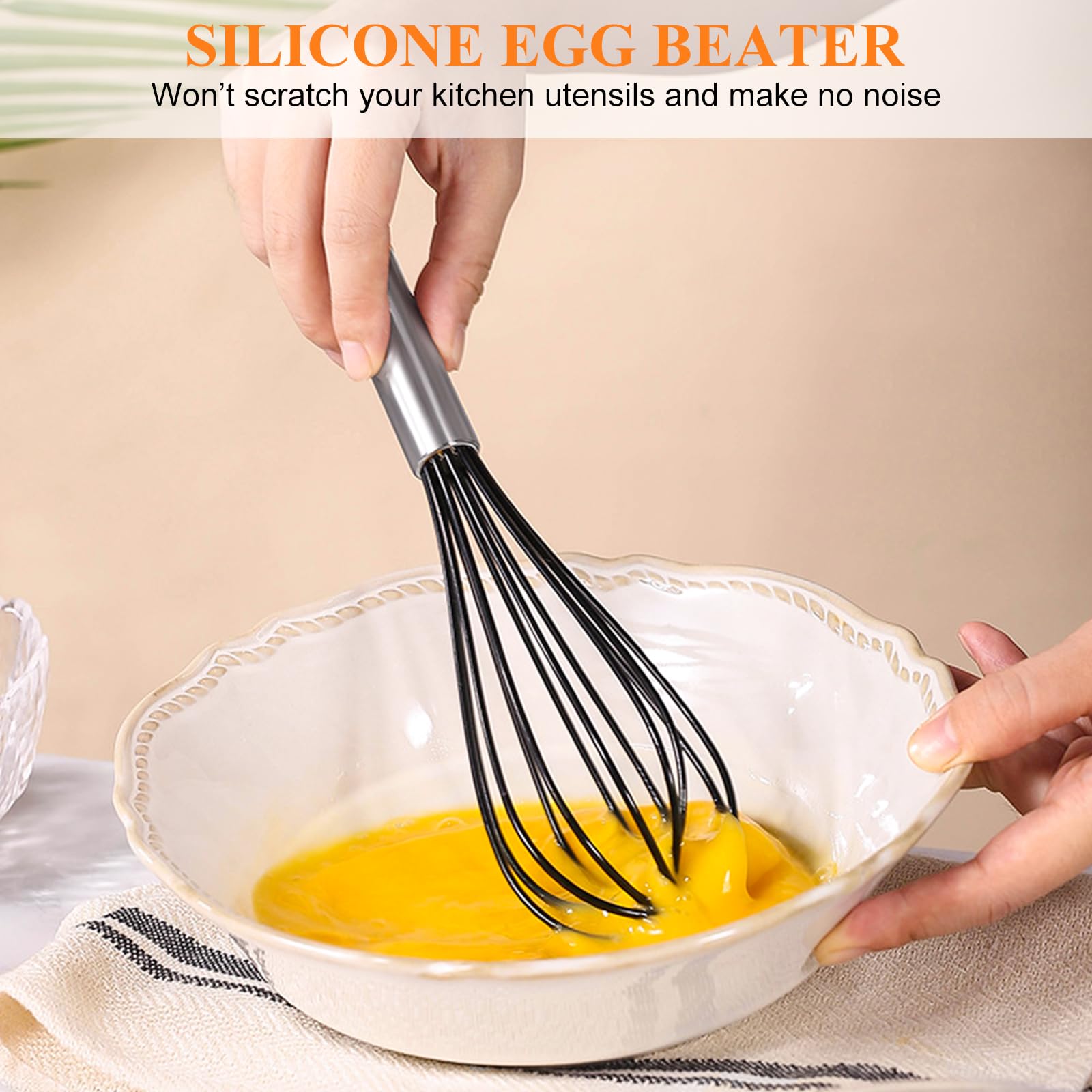 Nilehome Whisk Commercial Whisks Stainless Steel & Silicone Non-Stick Coated Small Whisk Set 8'' 10'' 12'' Kitchen Wisk Wire Whi