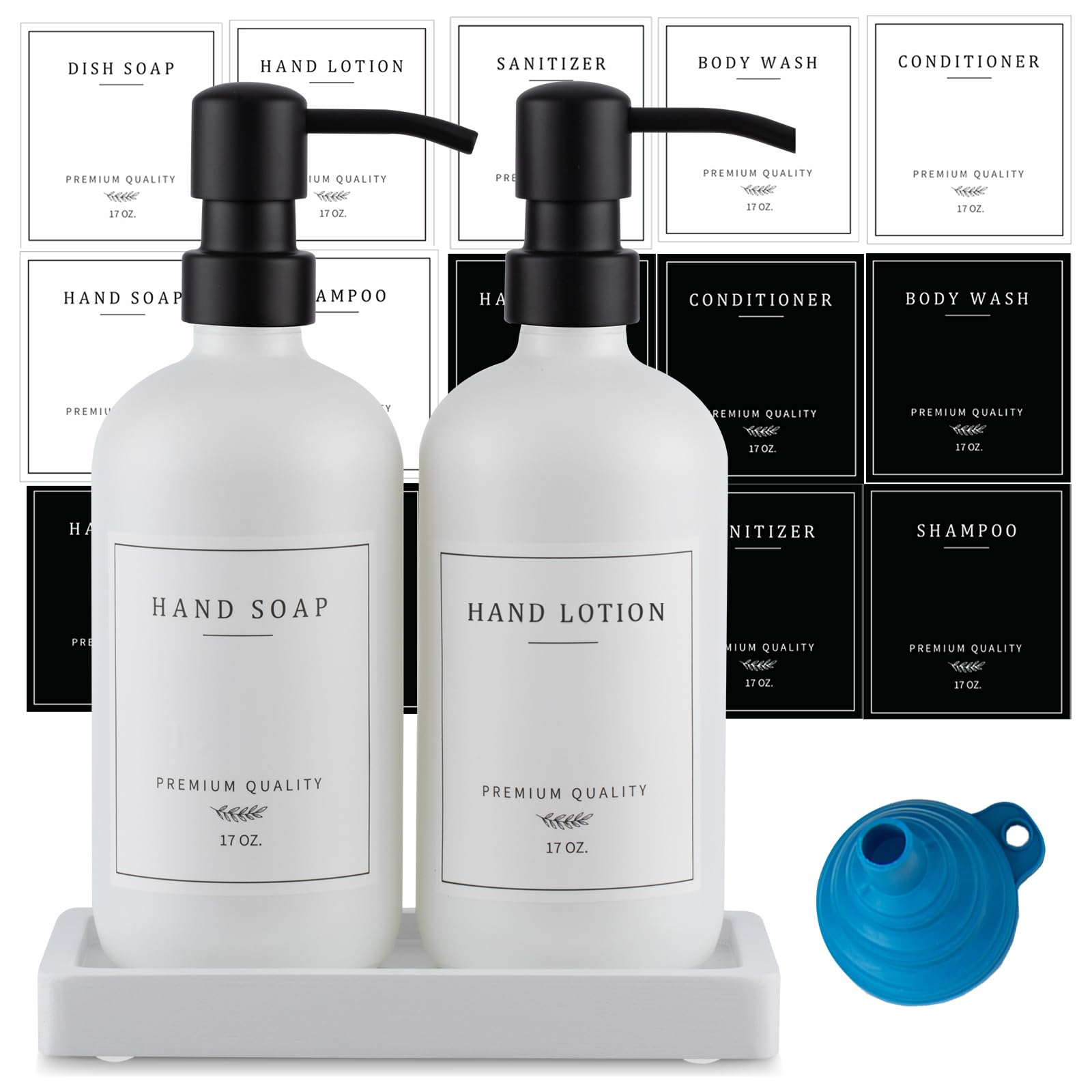 Thick Glass Soap Dispenser - Kitchen Dish Soap Dispenser &Hand Soap Dispenser Set,Rustproof Pump Soap Dispenser Bathroom With Tr