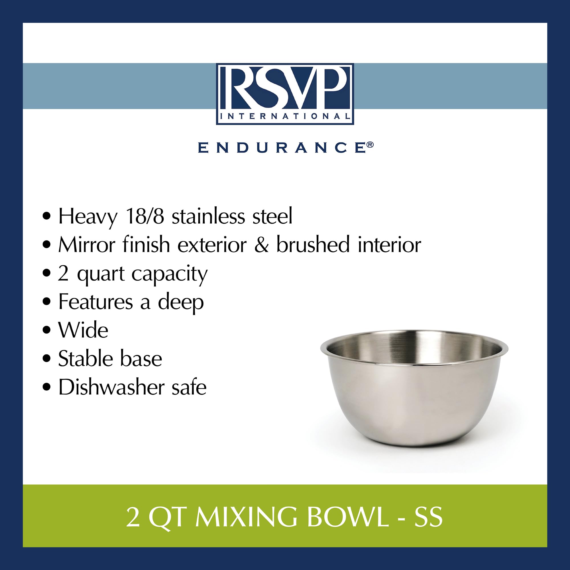 RSVP Intl 2 Qt Mixing Bowl - Stainless Steel