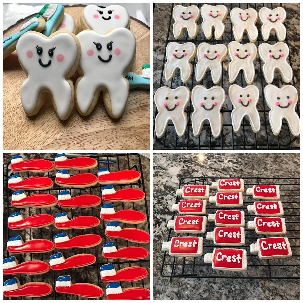 6Pcs Tooth Brush/Toothpaste/Teeth Cute Stainless Steel Cookie Cutter Fondant Cutter Baby Kids First Tooth Party Decorations Supp