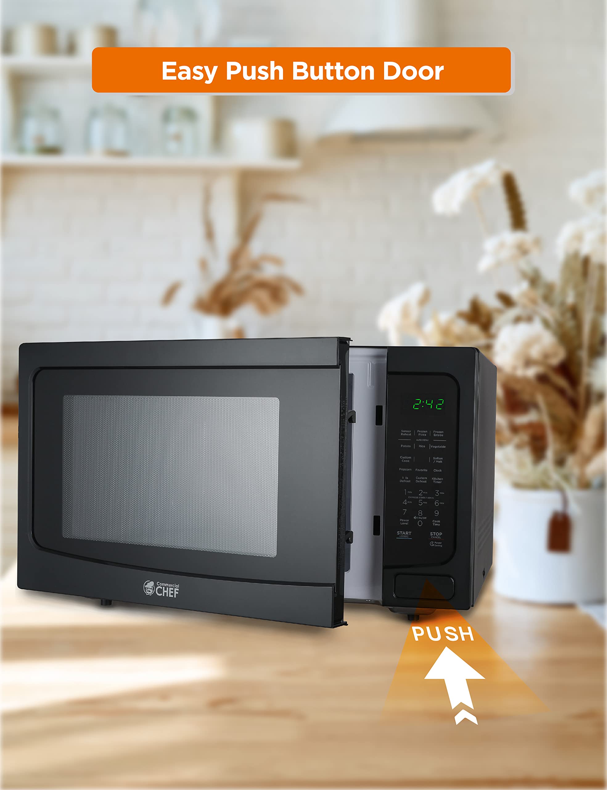 Commercial Chef 1.6 Cubic Foot Microwave With 10 Power Levels, Small Microwave With Push Button Child Safety Lock, 1100 Watt Mic