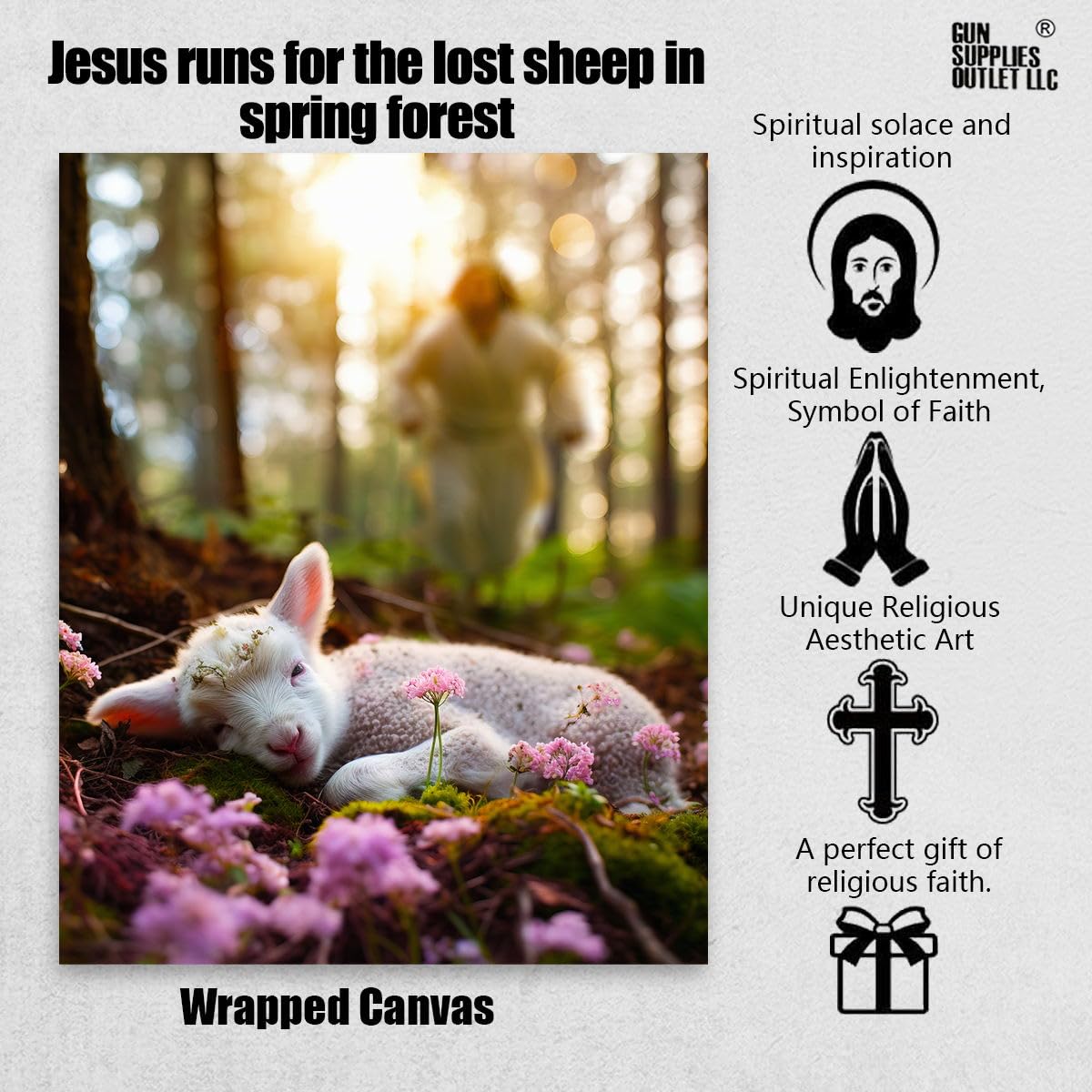 Jesus And Lamb Canvas Wall Art Jesus Runs For The Lost Sheep In Spring Forest Picture Wall Art Canvas Print Christian Home Decor