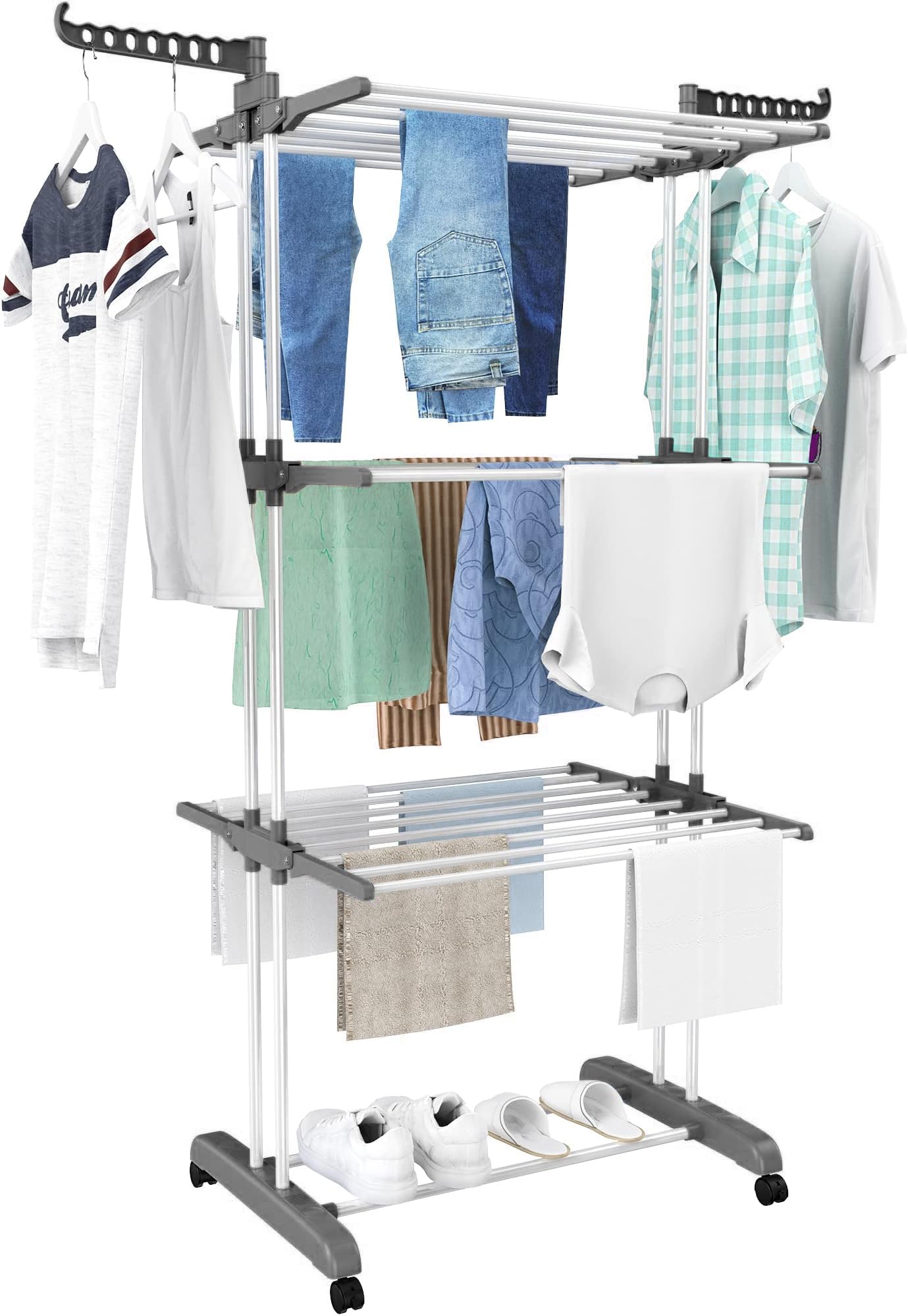 Pogala, Clothes Drying Rack, Laundry Drying Rack, With Foldable Wings, Space Saving Laundry Rack, Laundry Hanger Dryer Rack, Inc