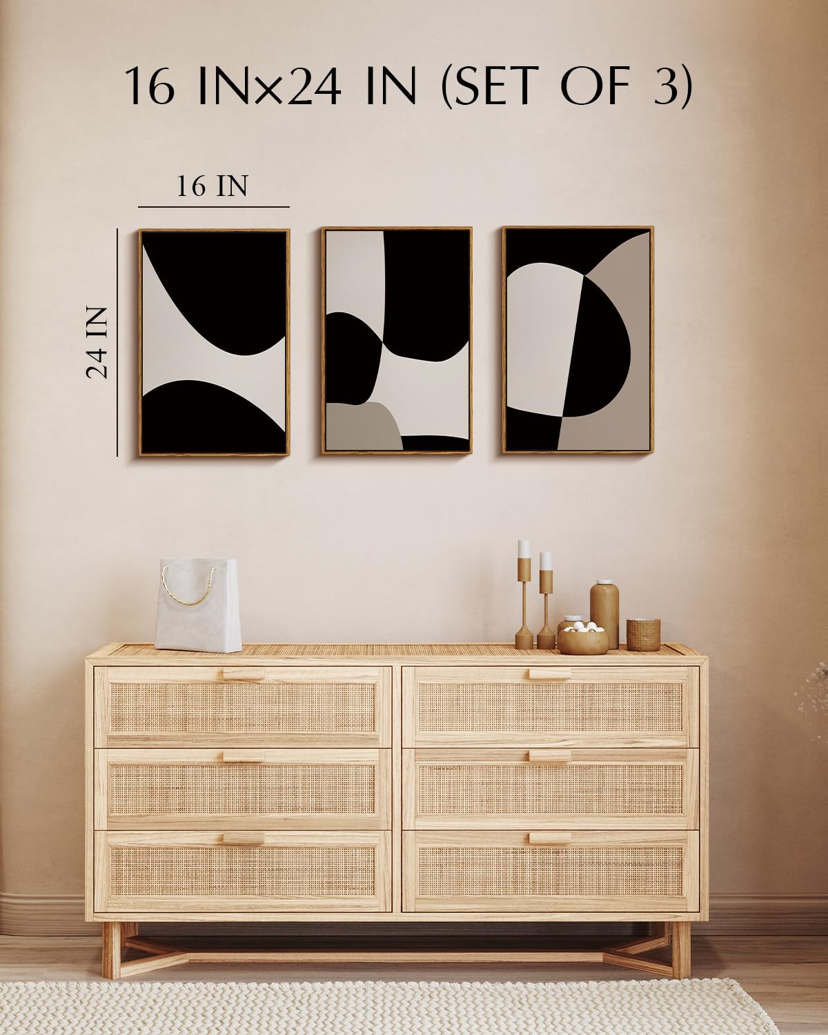 Insimsea 3 Pcs Framed Canvas Wall Art, Living Room Abstract Geometric Art, Earthy Neutral Decor, Bedroom Wall Decor Above Bed, M