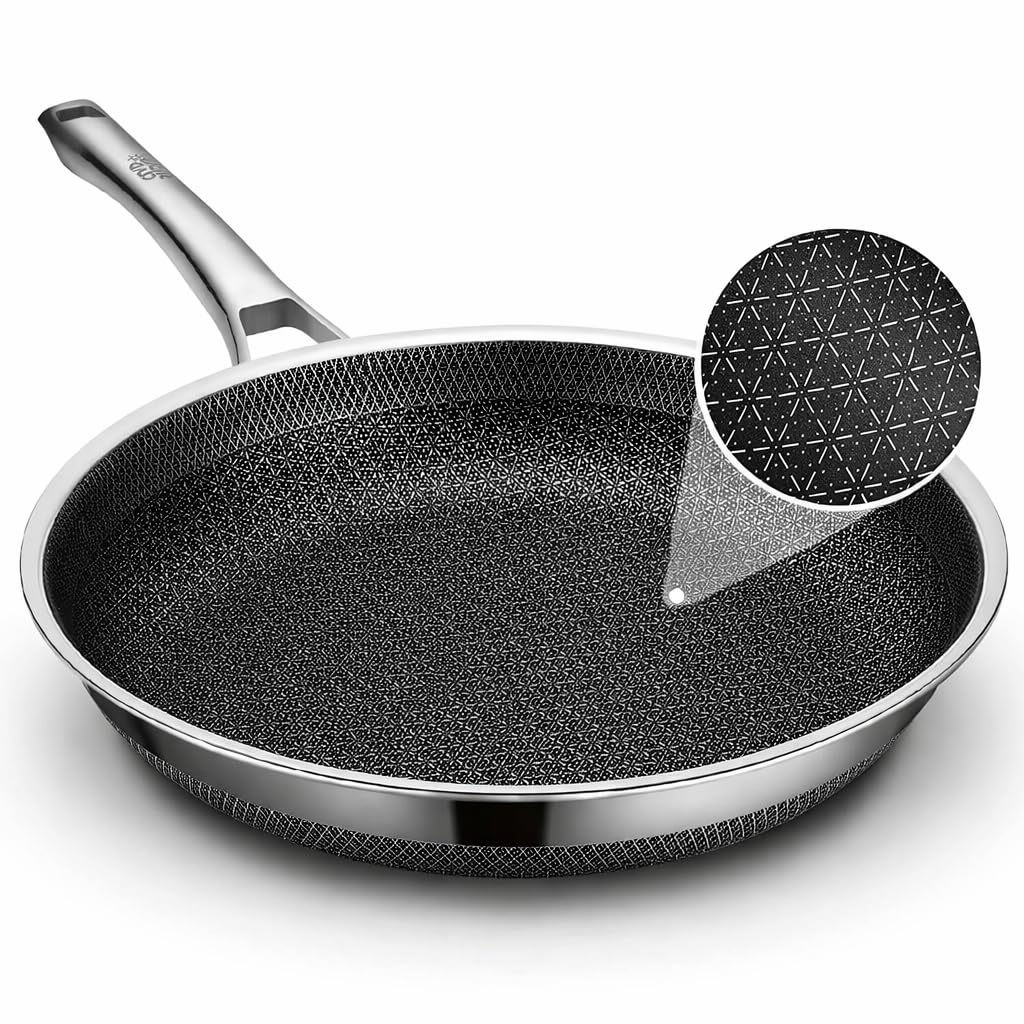 Snowclad Frying Pan, 12 Inch Hybrid Non Stick Stainless Steel Skillets, Dishwasher Induction Oven Broiler Safe, Non Toxic ChefS